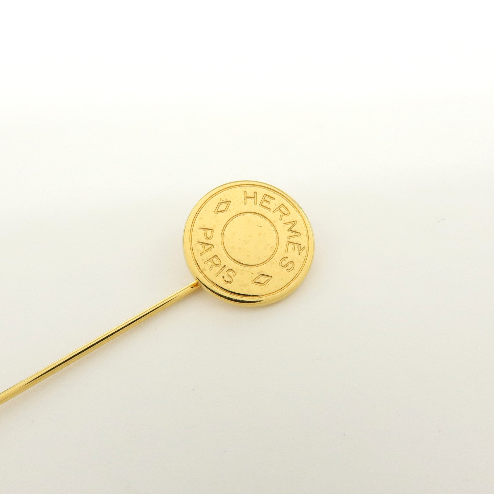 HERMES Sellier Set of 2 Metal Pin Brooch Gold
