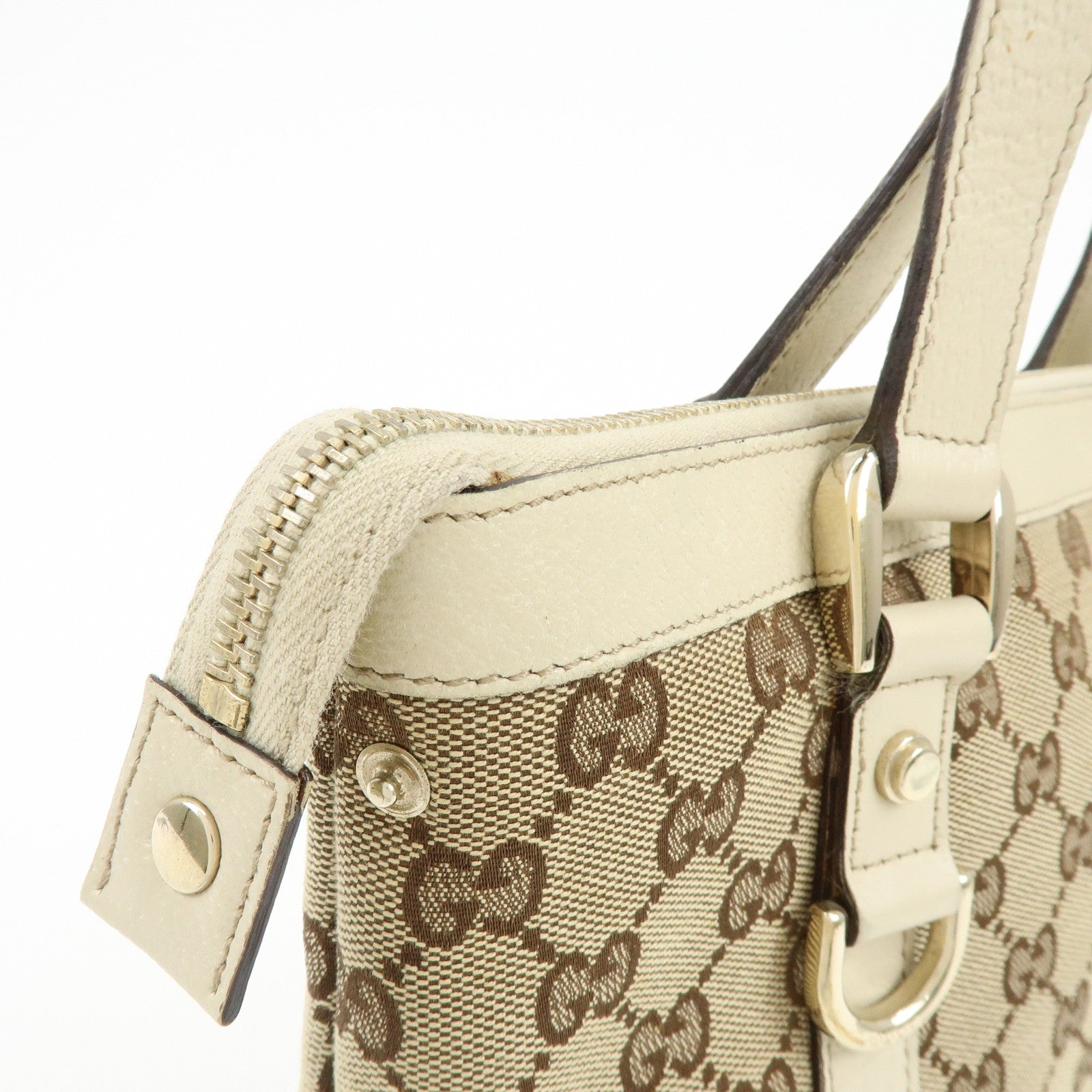 GUCCI Abbey GG Canvas Leather Tote Bag Hand Bag Beige Ivory 141471