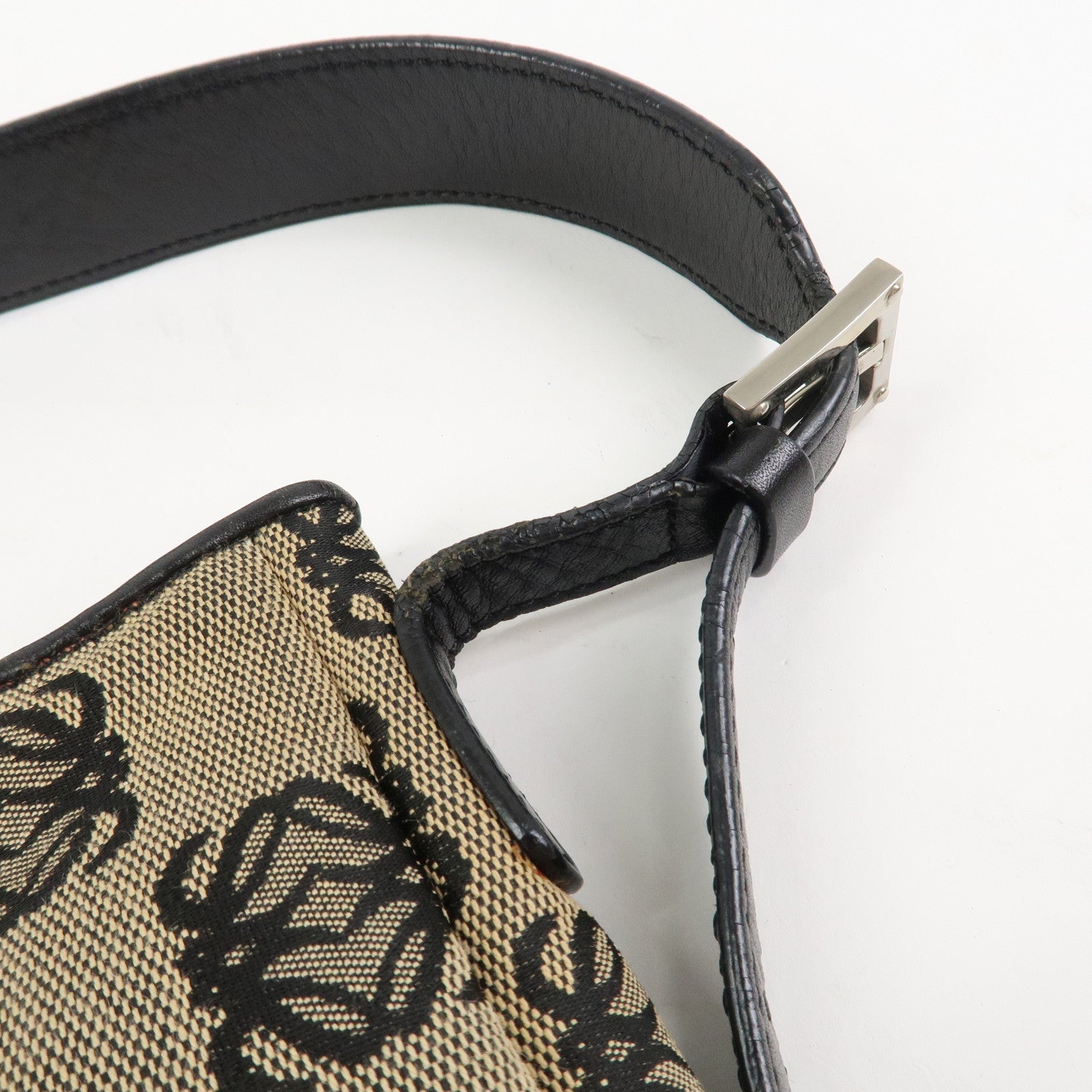 LOEWE Anagram Logo Canvas Leather Shoulder Bag Hand Bag Beige Black