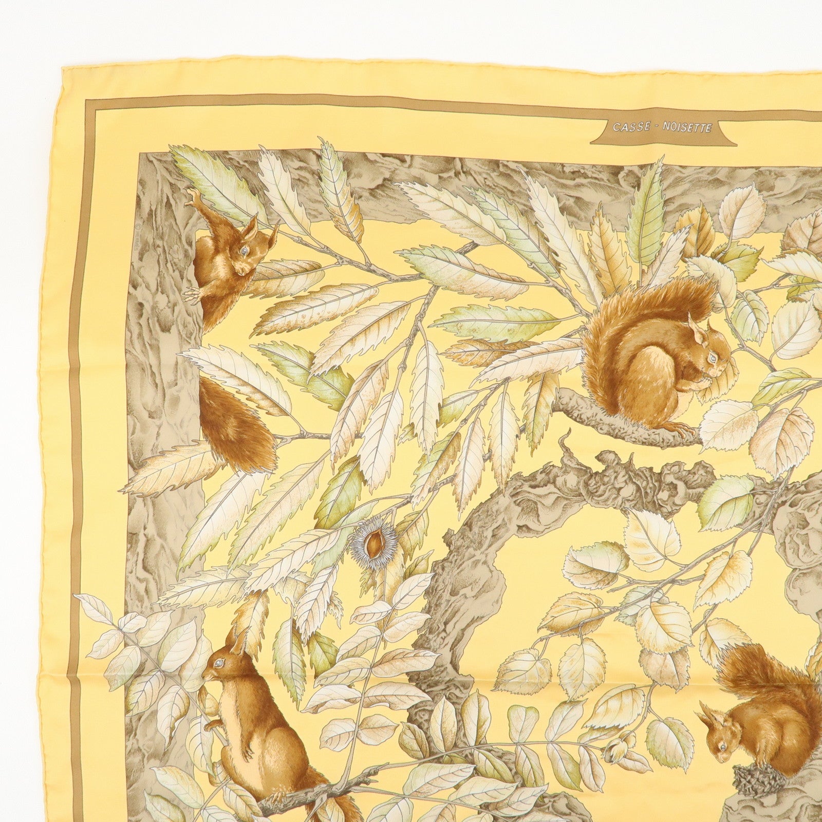 HERMES Carre 90 Silk 100% Scarf CASSE NOISETTE Orange Brown