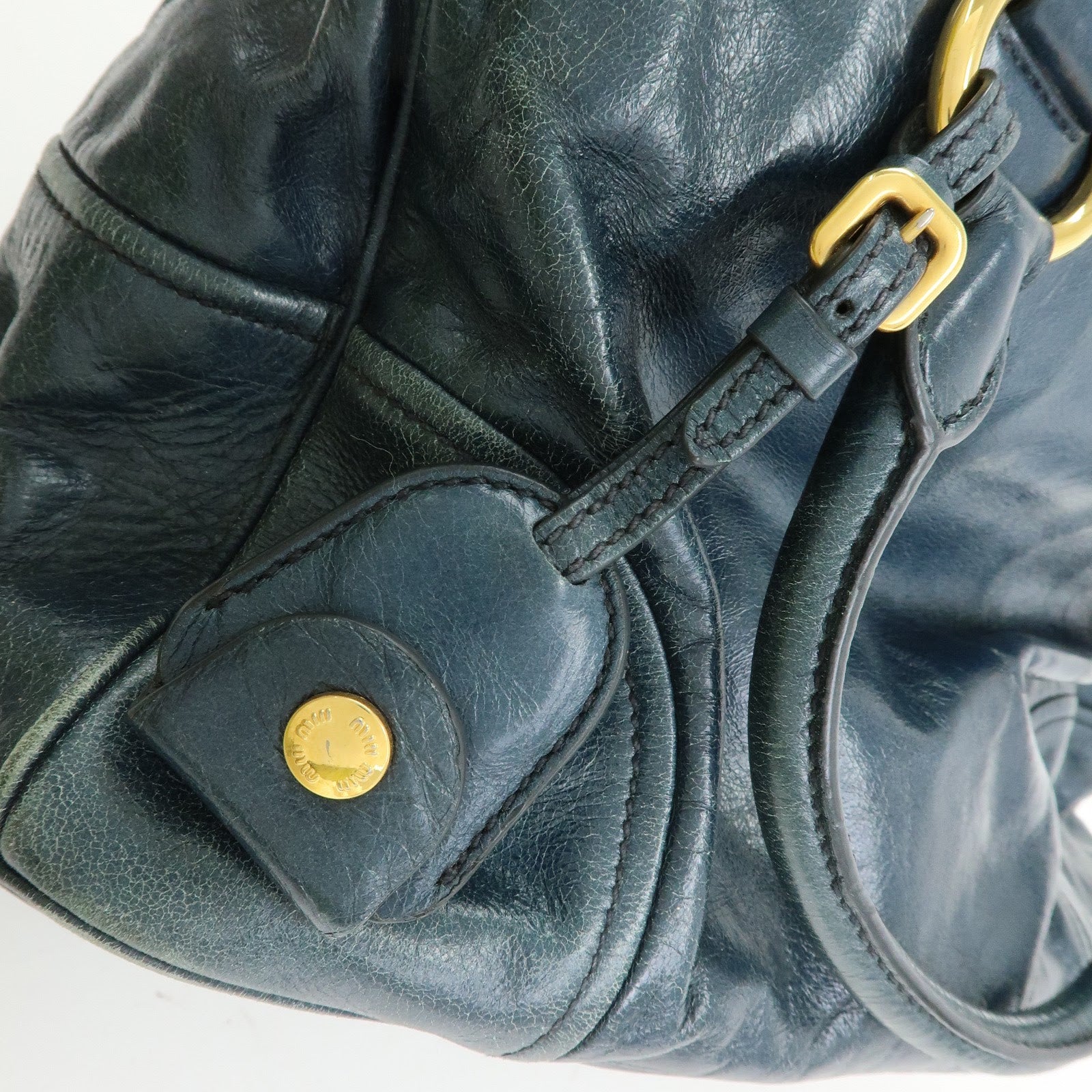 MIU MIU Logo Leather 2Way Bag Hand Bag Shoulder Bag Navy