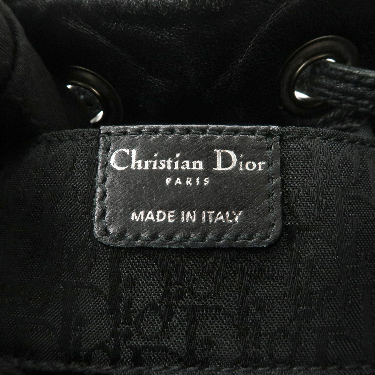 Christian Dior Unborn Carf Leather Drawstring Hand Bag Black Silver