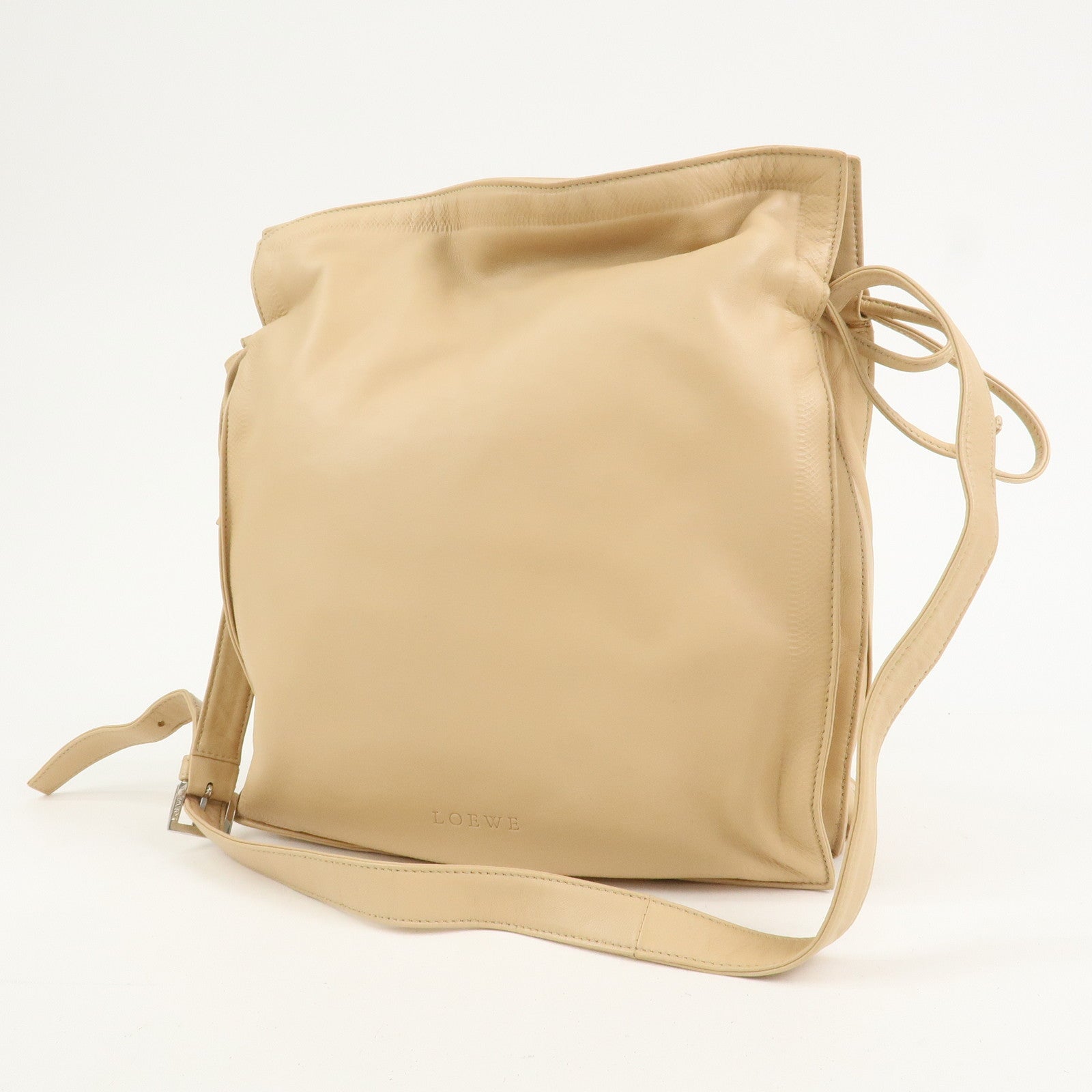 LOEWE Logo Nappa Leather Shoulder Bag Crossbody Bag Beige