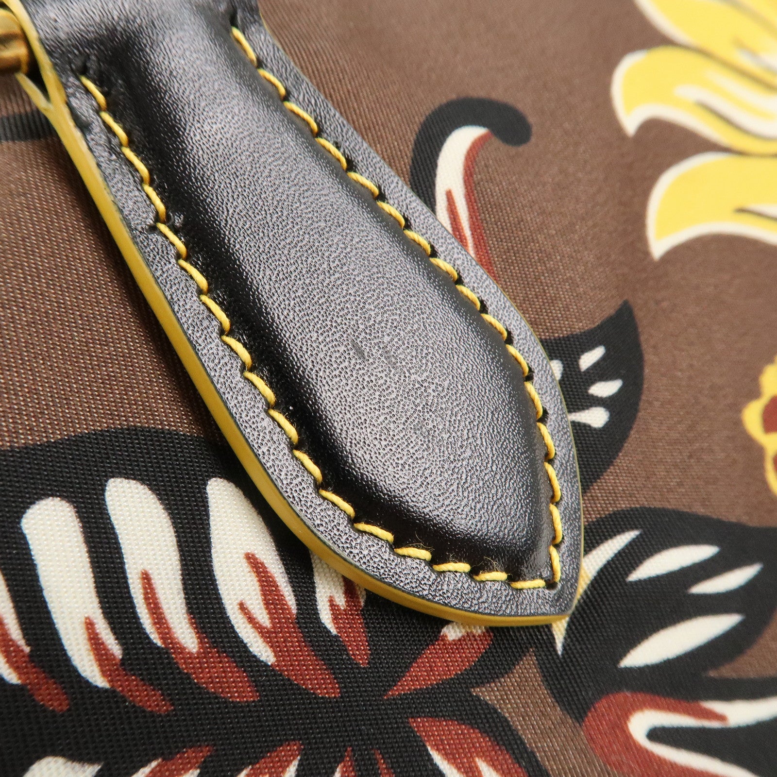 PRADA Triangle Logo Nylon Leather 2Way Bag Shoulder Bag Hand Bag Floral Print Brown Yellow BN2741 Used