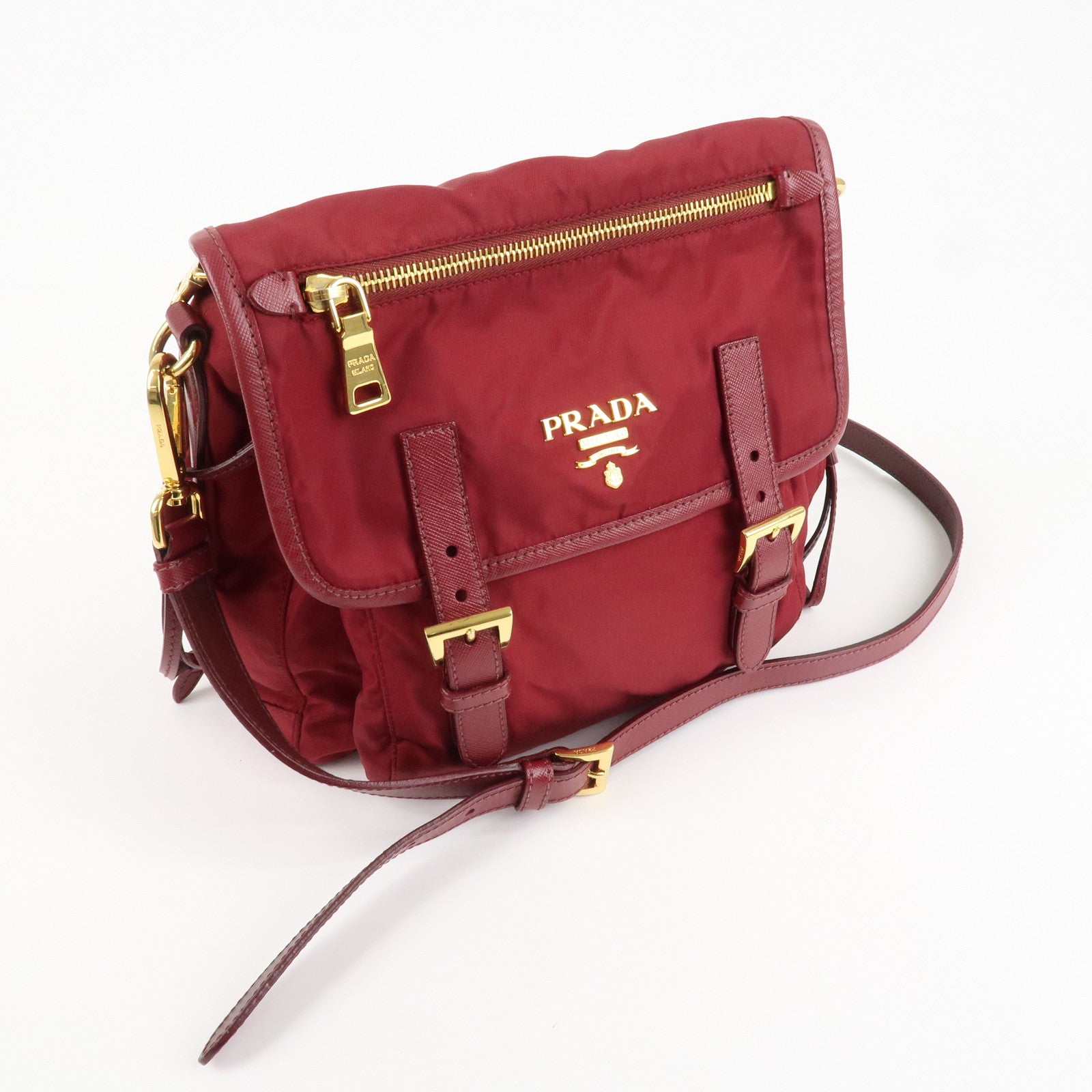 PRADA Logo Nylon Leather Shoulder Bag Crossbody Bag Bordeaux BT0692 Used