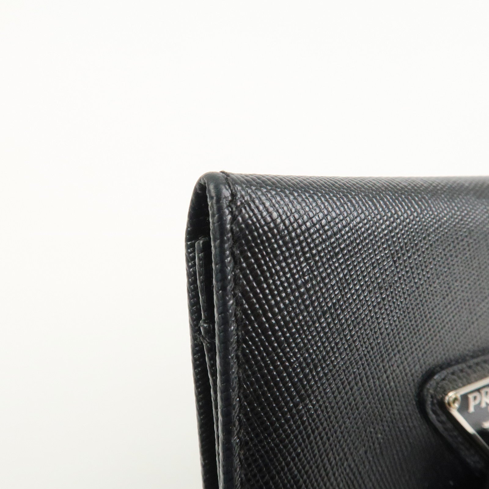 PRADA Triangle Logo Saffiano Leather Card Case Card Holder Black