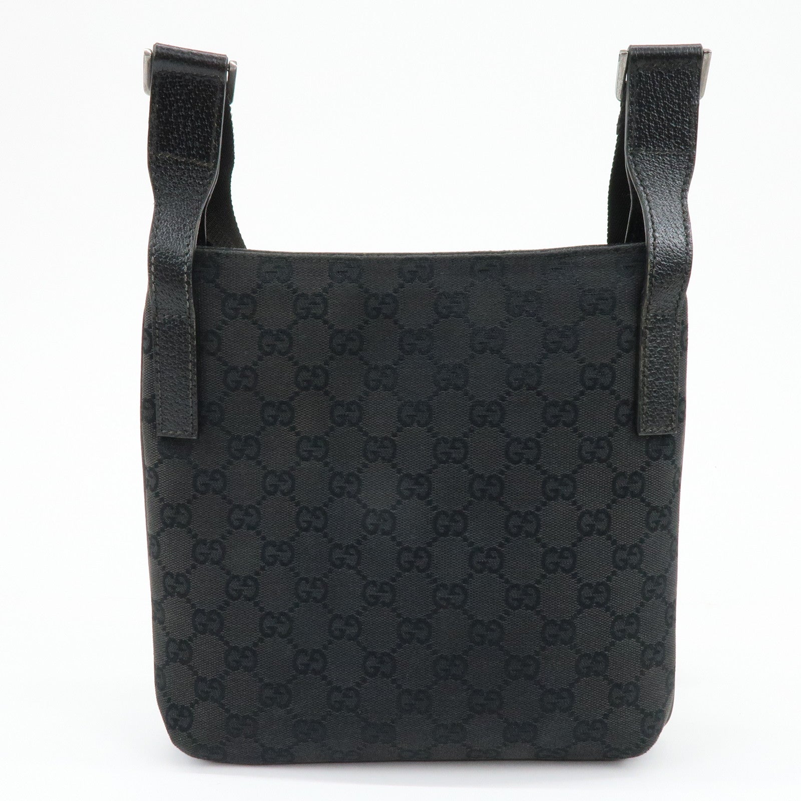 GUCCI GG Canvas Leather Shoulder Crossbody Bag Black 122793