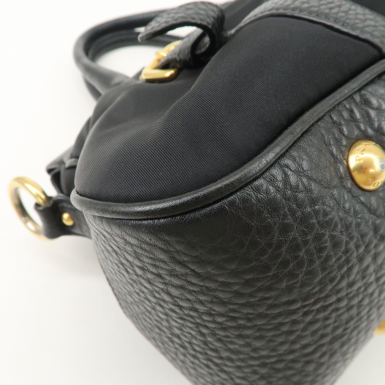 PRADA Nylon Leather 2WAY Bag Hand Bag Shoulder Bag Black BN2032