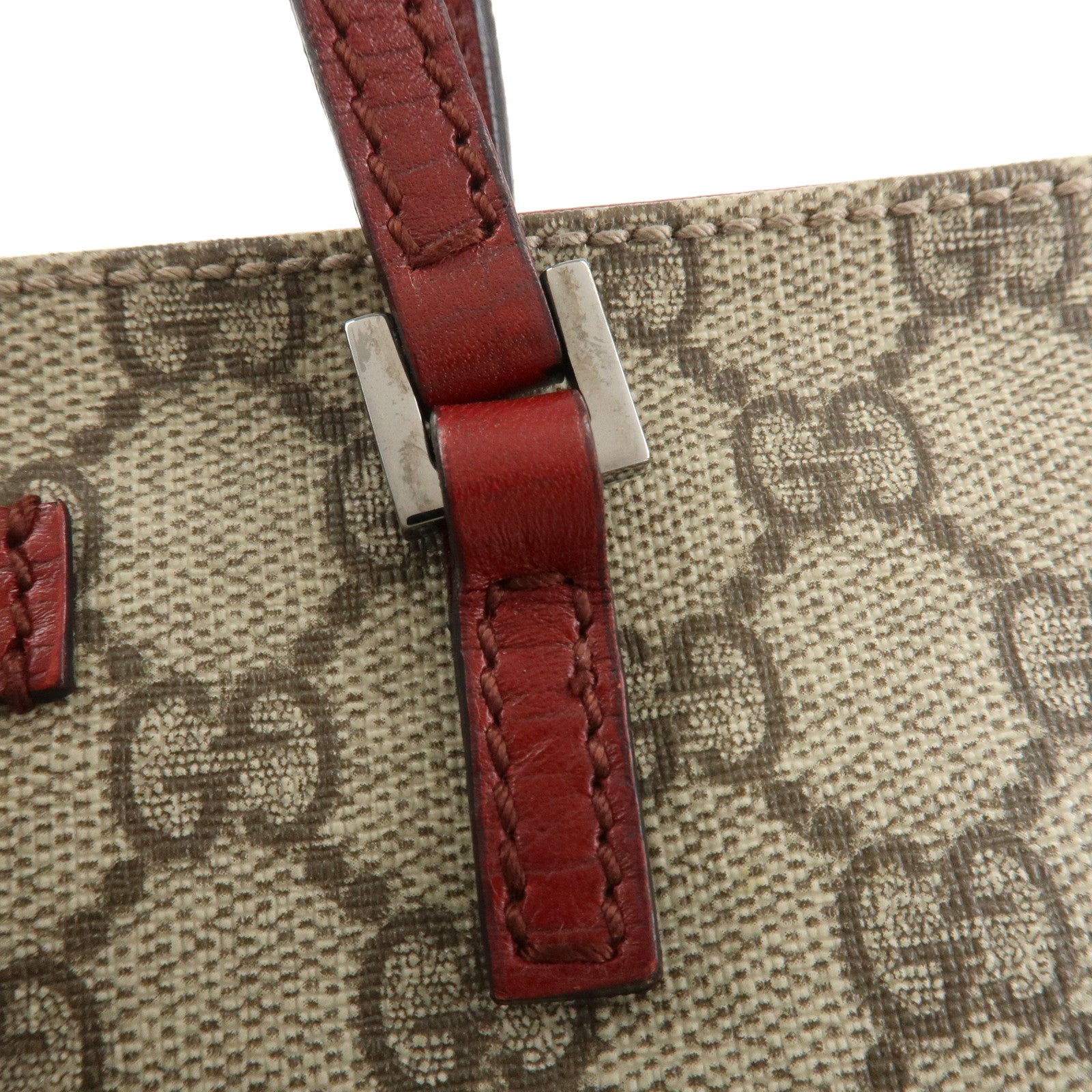 GUCCI Gucci GG Supreme Leather Tote Bag Hand Bag Beige Red 117551