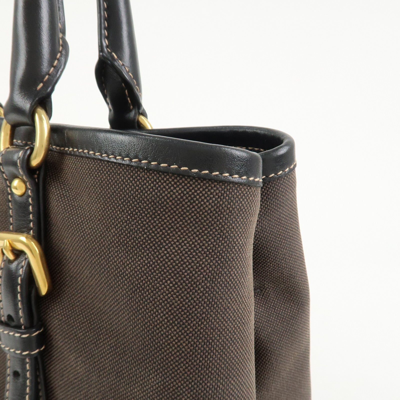PRADA Jacquard Leather 2Way Bag Tote Bag Hand Bag Brown BN1841