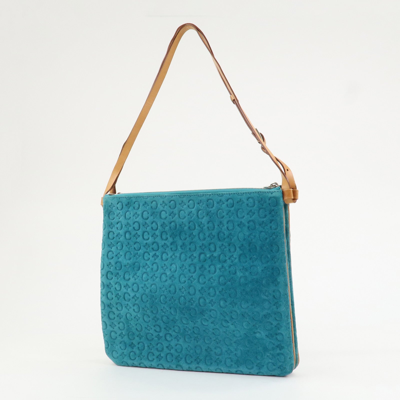 CELINE C Macadam Suede Leather Shoulder Bag Turquoise Blue