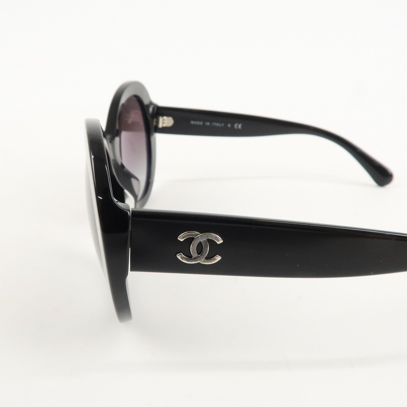 CHANEL COCO Mark Plastic Sunglasses 56□19 Black 5372-A Used