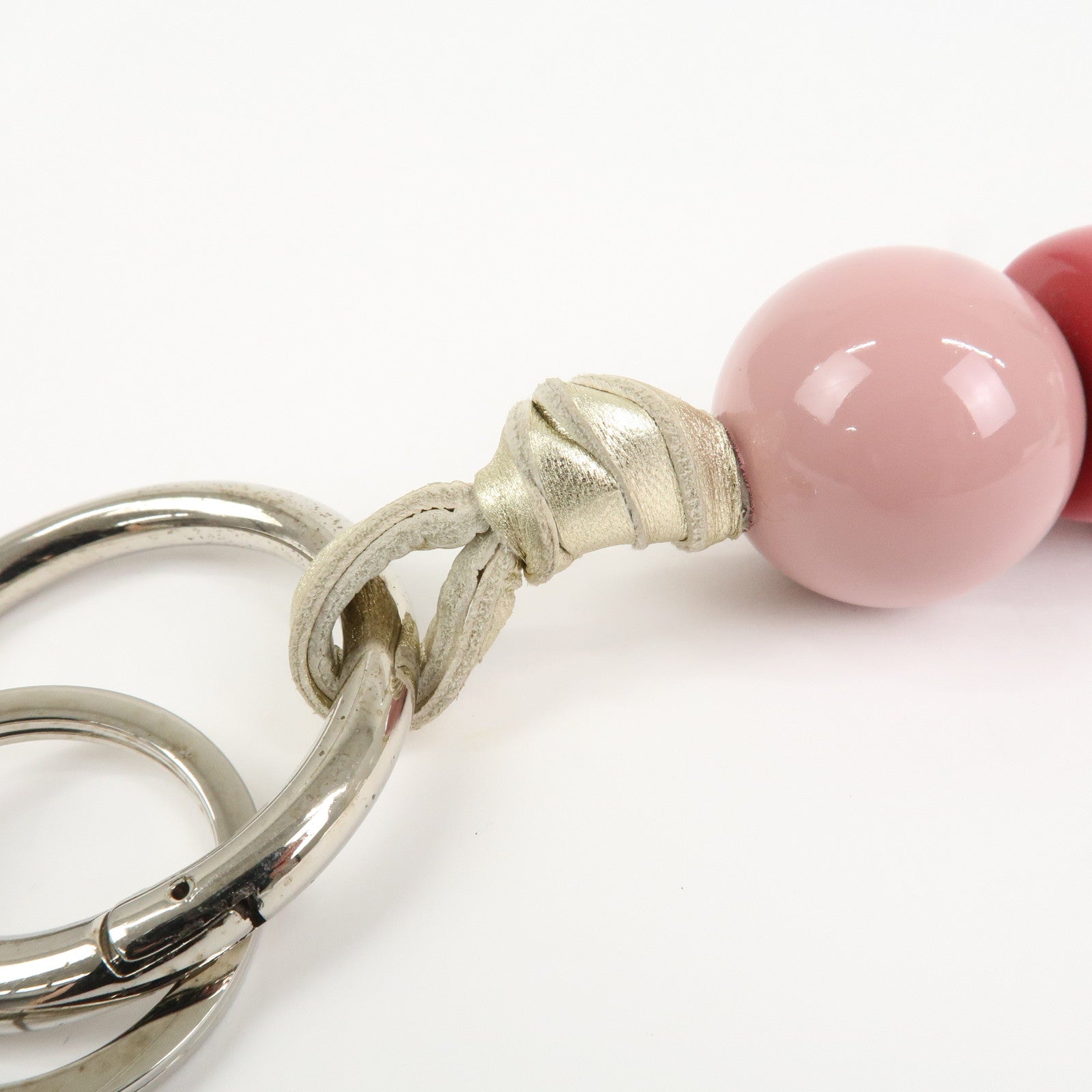 LOEWE Logo Leather Plastic Bag Charm Key Charm Key Chain Gold Pink