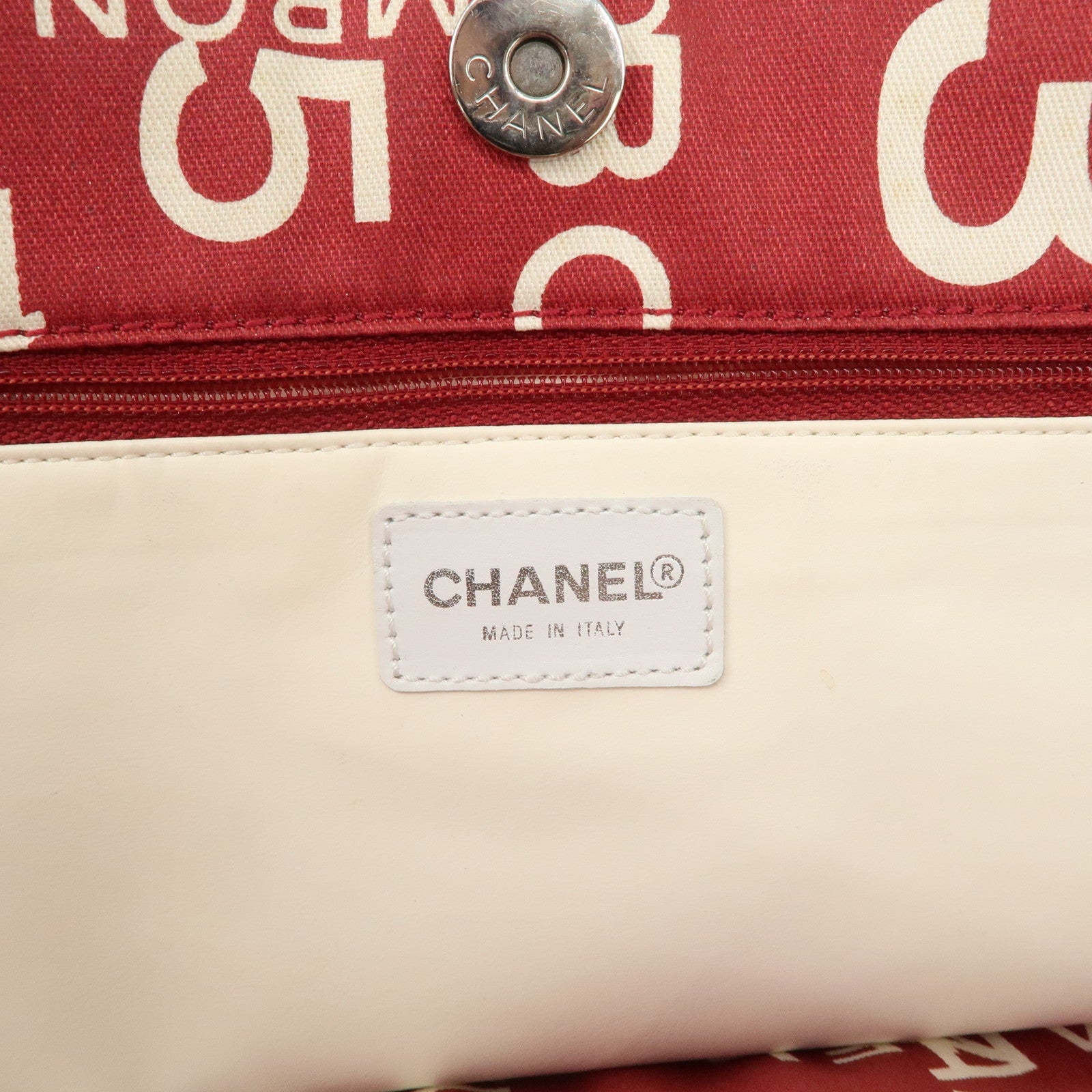 CHANEL By Sea Line Canvas Tote Bag Red Ivory A18302 Used