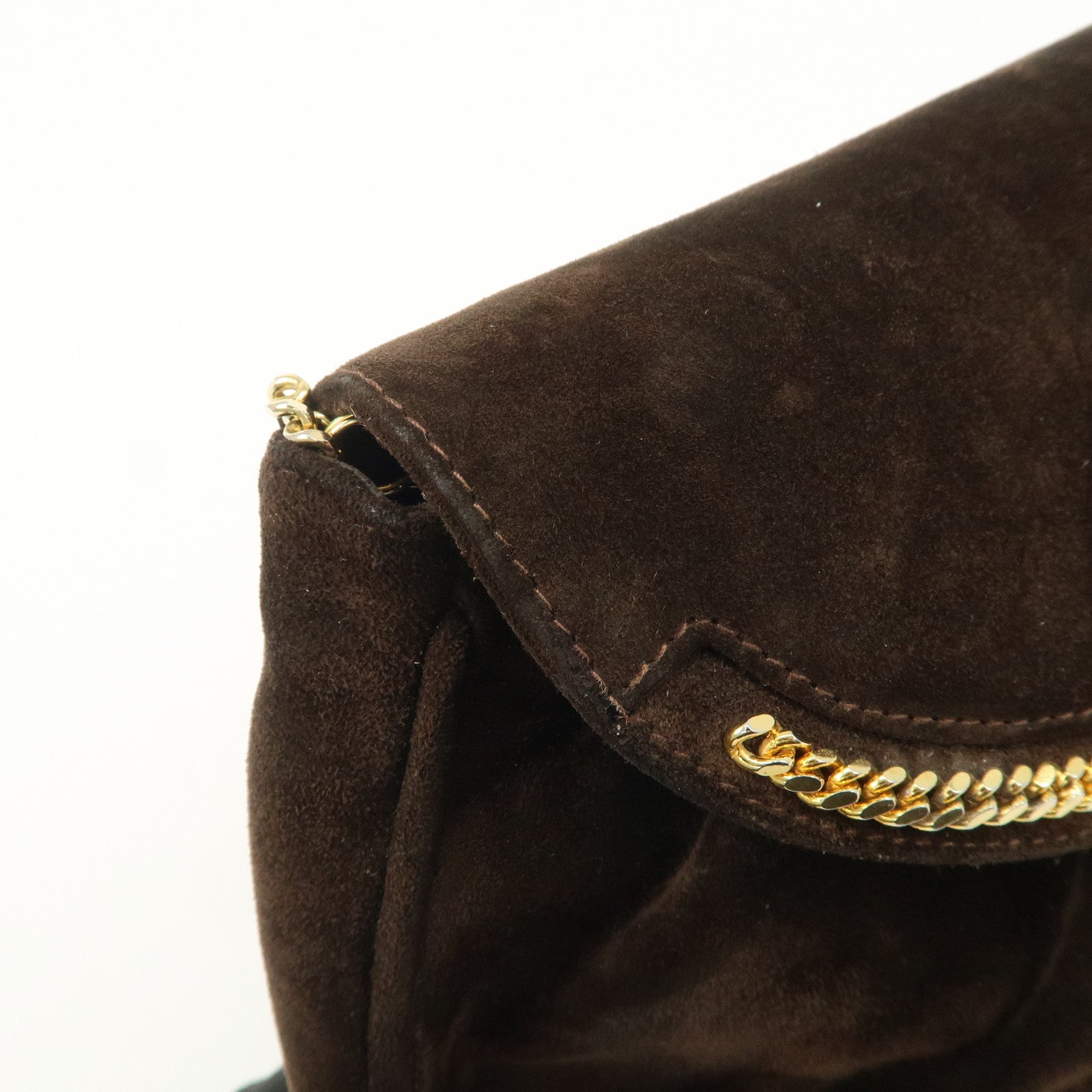 Ferragamo Suede Chain Shoulder Bag Dark Brown