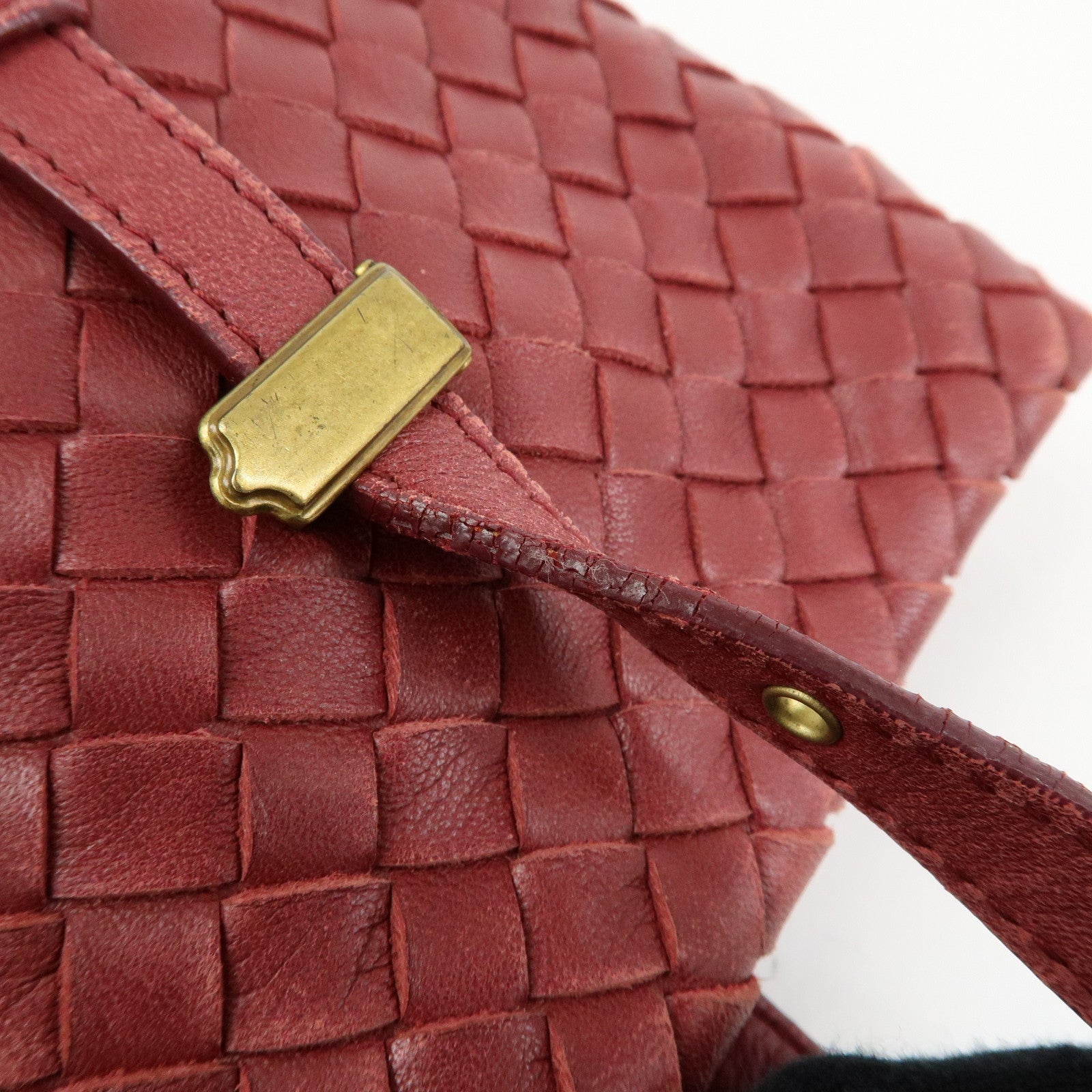 BOTTEGA VENETA Intrecciato Leather Tote Hand Bag Red Brown162937