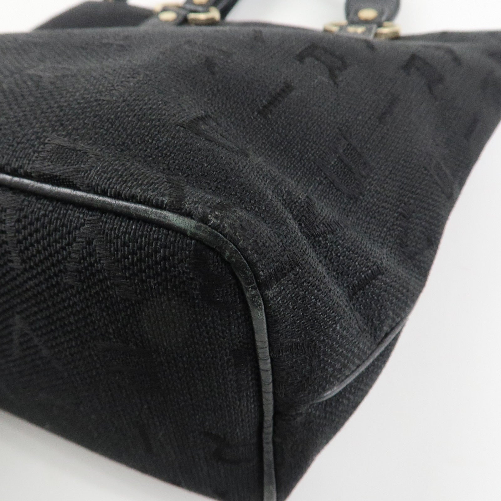 BVLGARI Logo Mania Leather Canvas Tote Bag Hand Bag Black Used