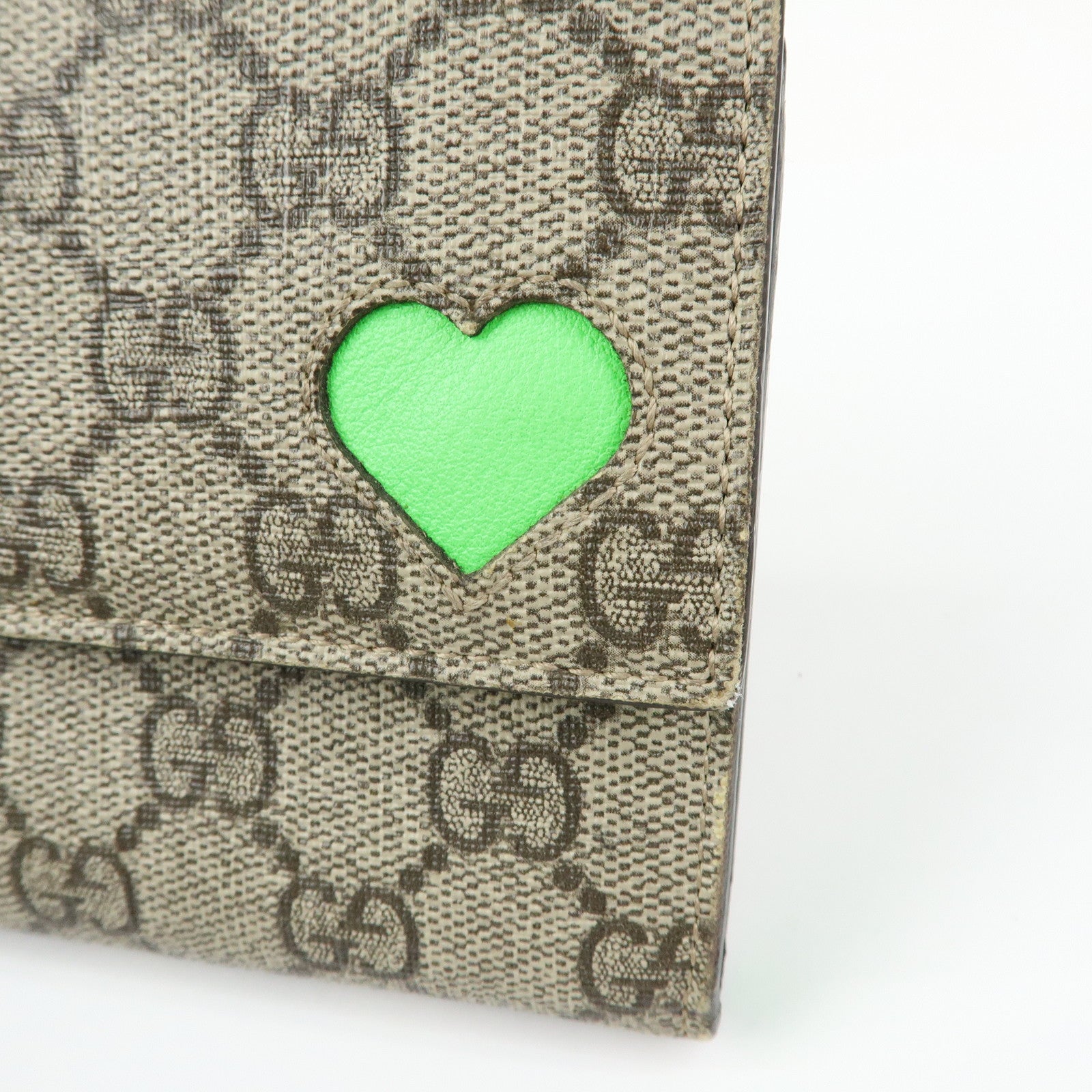 GUCCI GG Supreme Leather Long Flap Wallet Beige Green 323223
