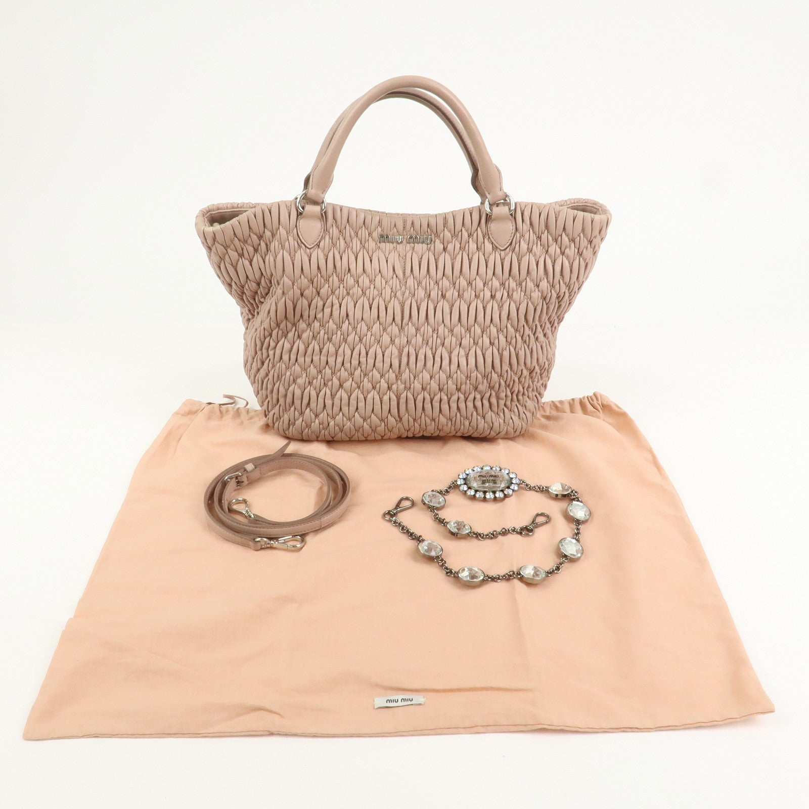 MIU MIU Matelasse Nappa Crystal Leather 2Way Shoulder Bag 5BE896