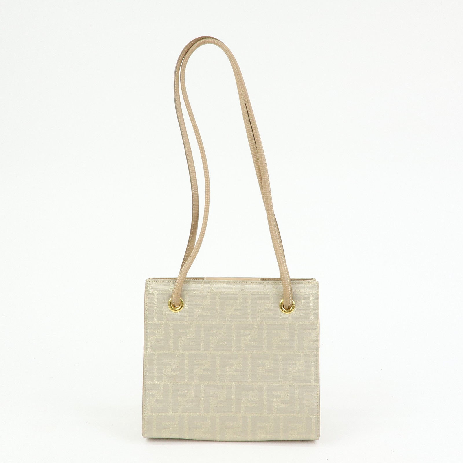 FENDI Zucca Canvas Leather Shoulder Bag Beige