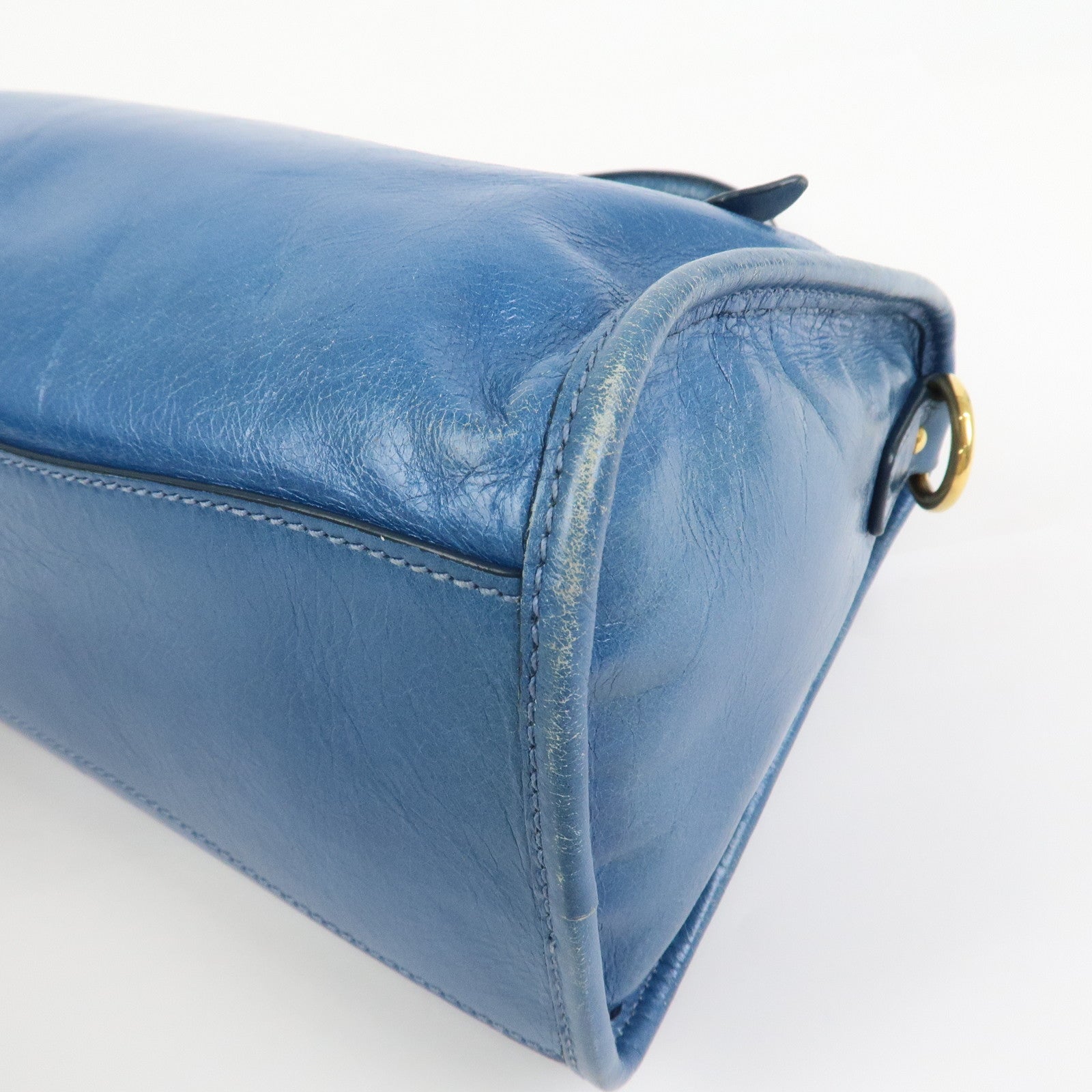 MIU MIU Logo Leather 2Way Bag Hand Bag Shoulder Bag Blue