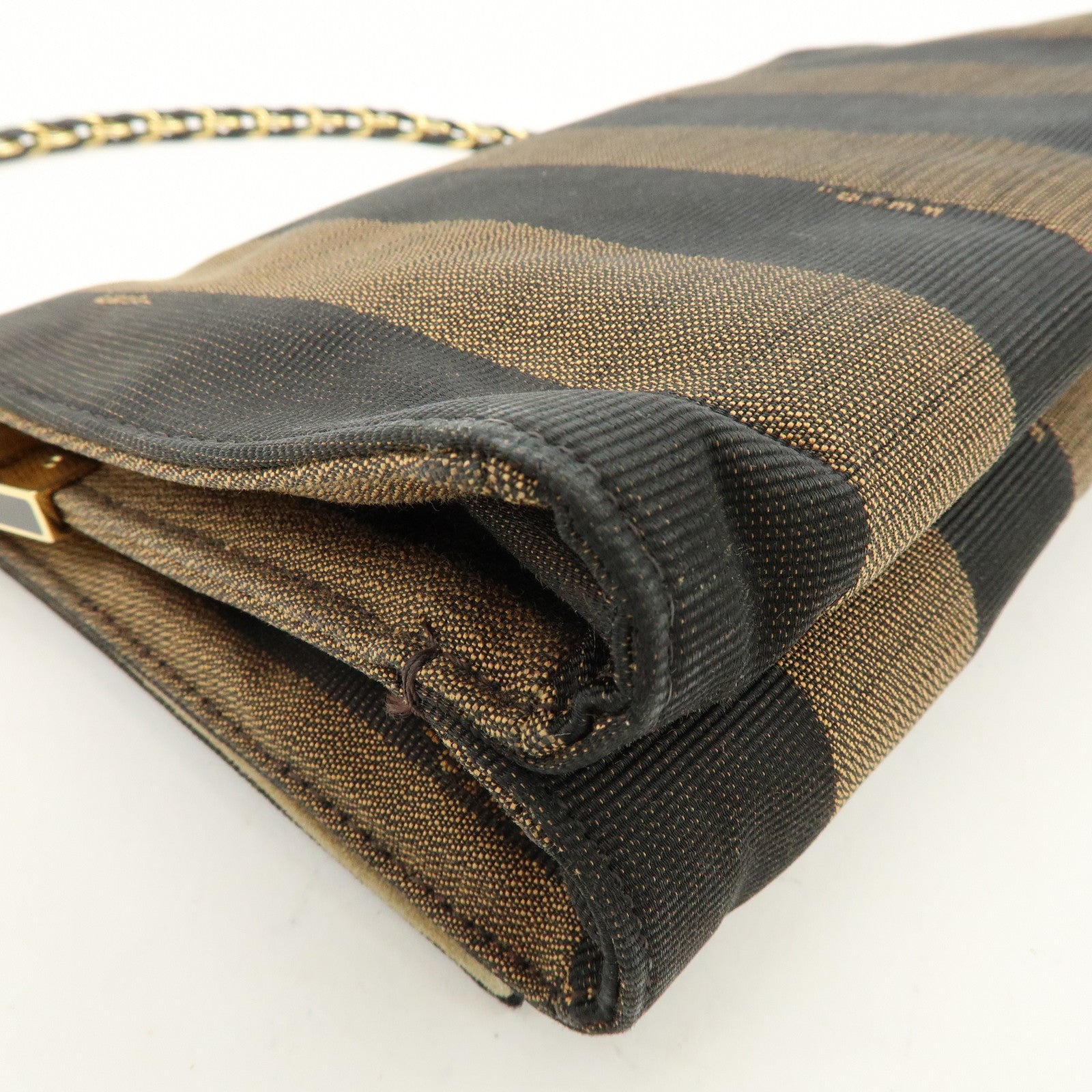 FENDI Pequin Canvas Leather Shoulder Bag Brown Black 8BT204