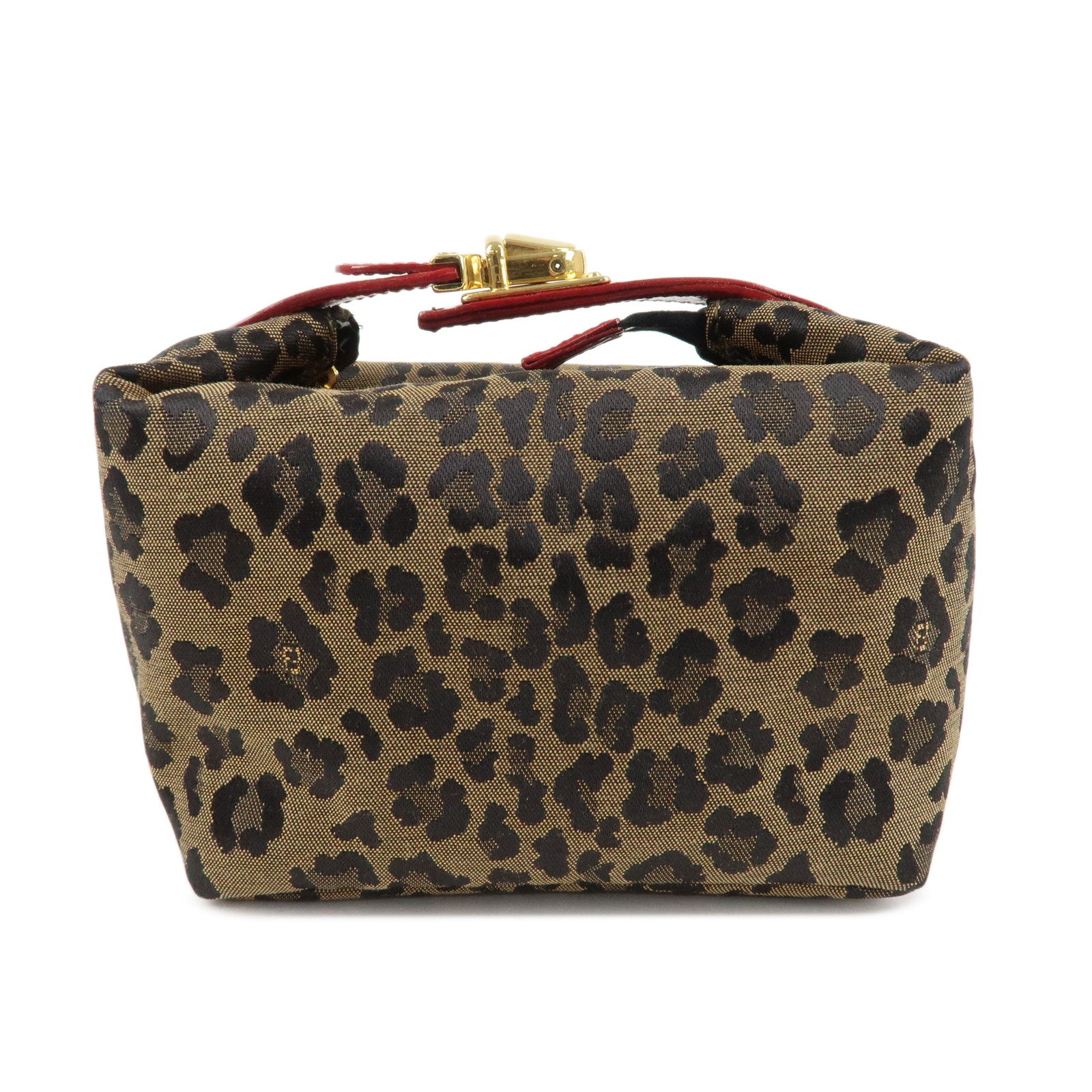 FENDI Canvas Leather Leopard Vanity Bag Cosmetic Pouch 26360 Used