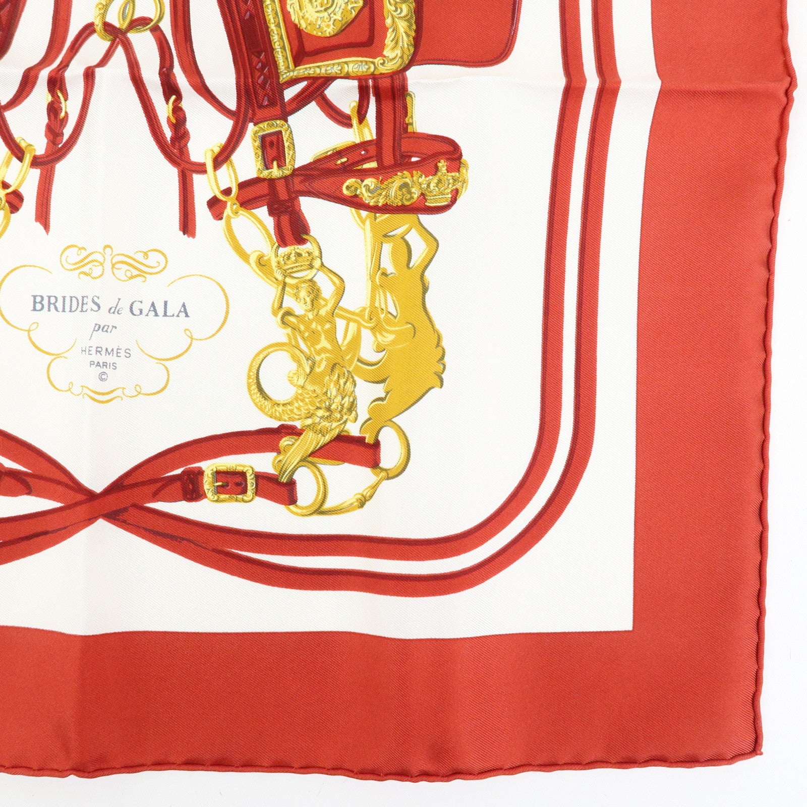 HERMES Carre 42 Silk 100% Scarf BRIDES de GALA Red White