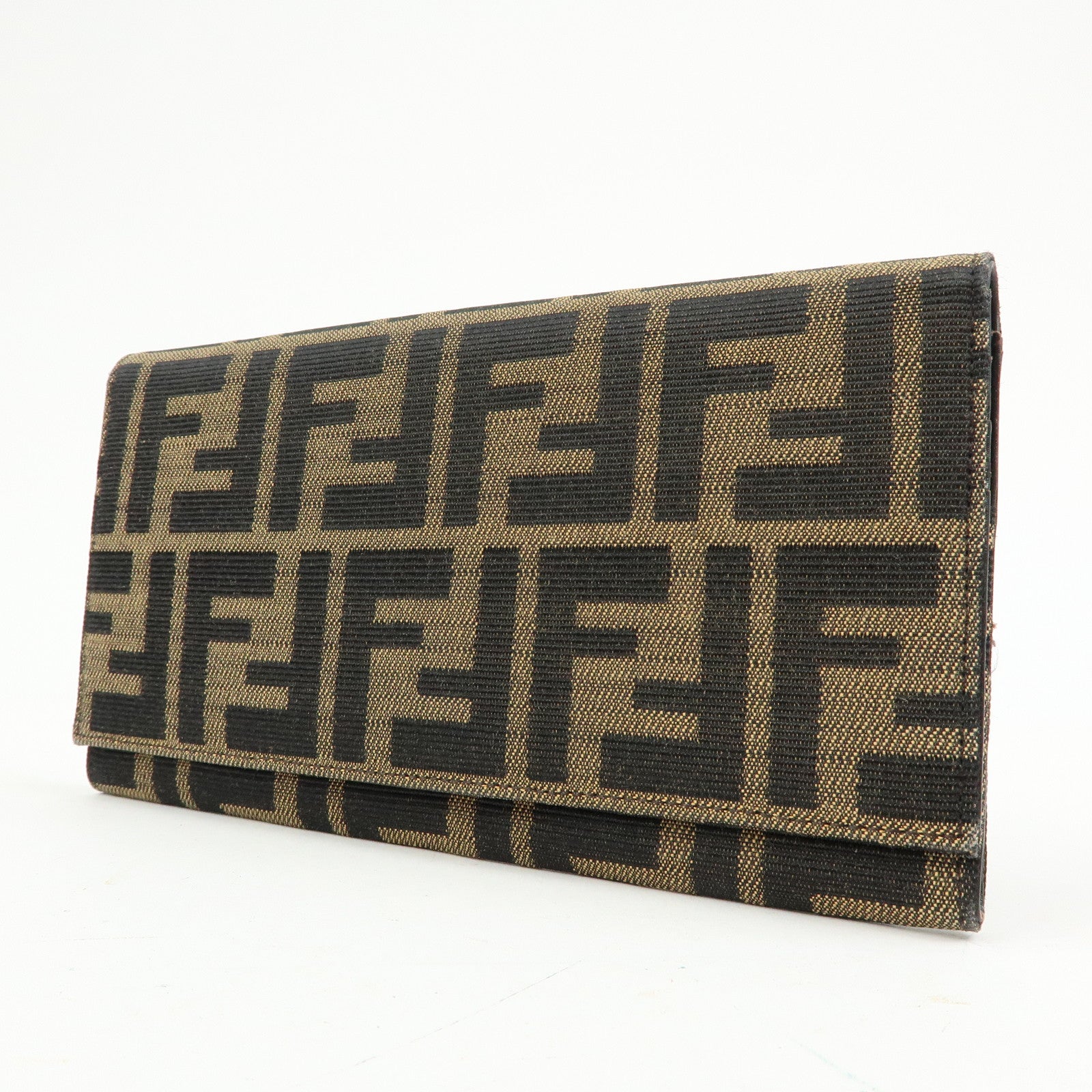FENDI Zucca Canvas Bi-fold Long Wallet Black Brown 8M0009