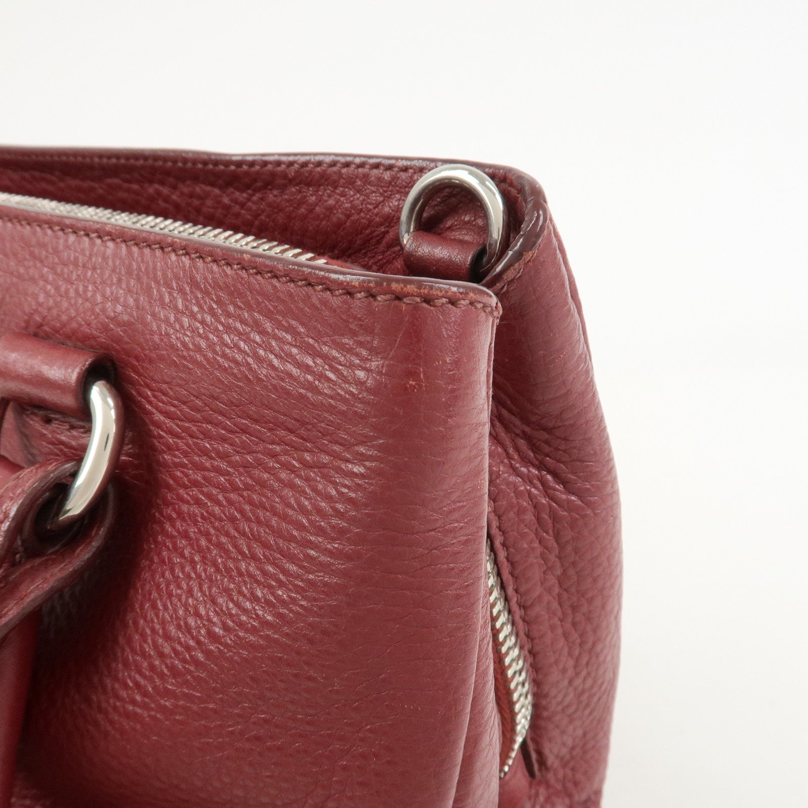 PRADA Triangle Logo 2Way Bag Hand Shoulder Bag Bordeaux 1BA853