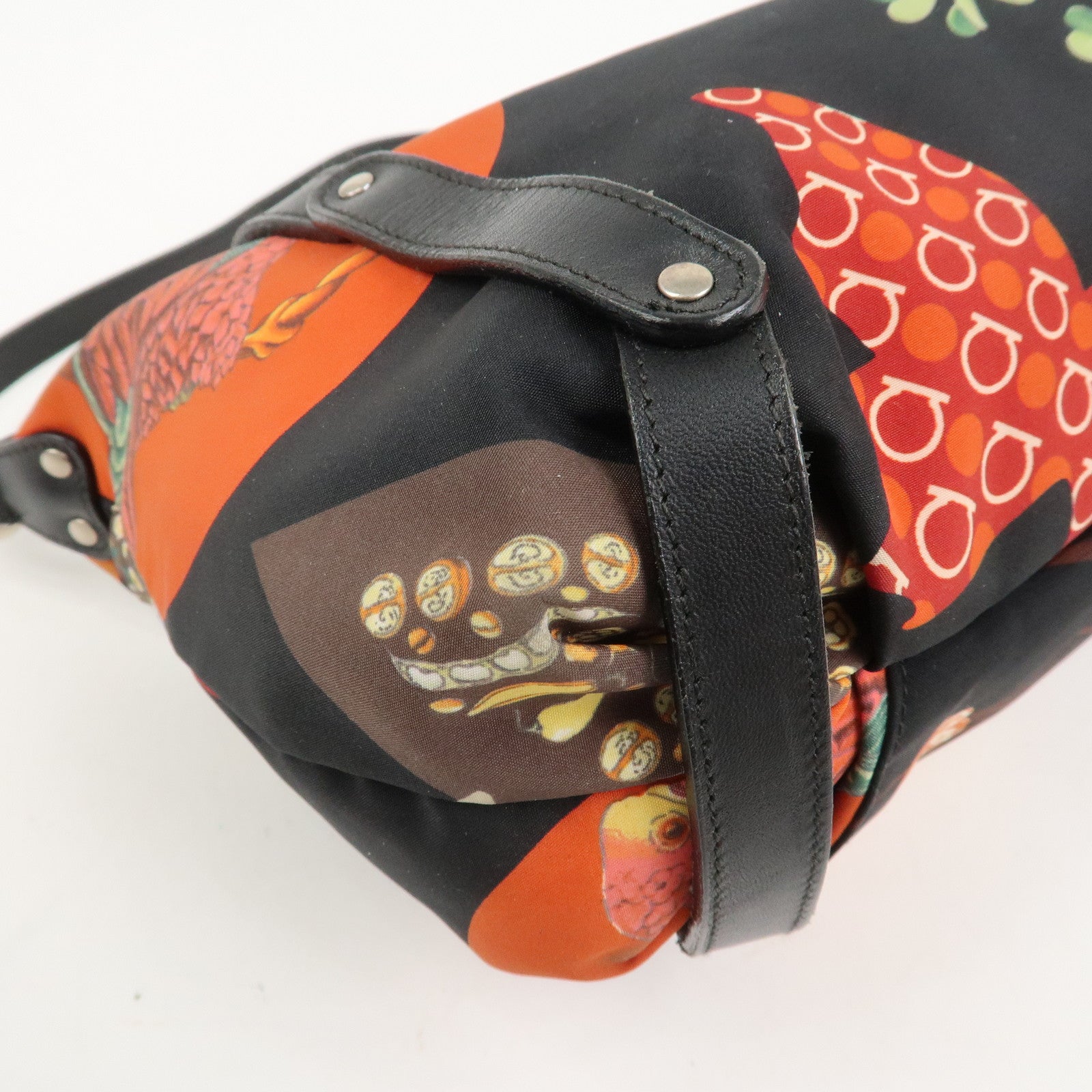 Ferragamo Nylon Leather Mini Hand Bag Shoulder Bag Animal Black