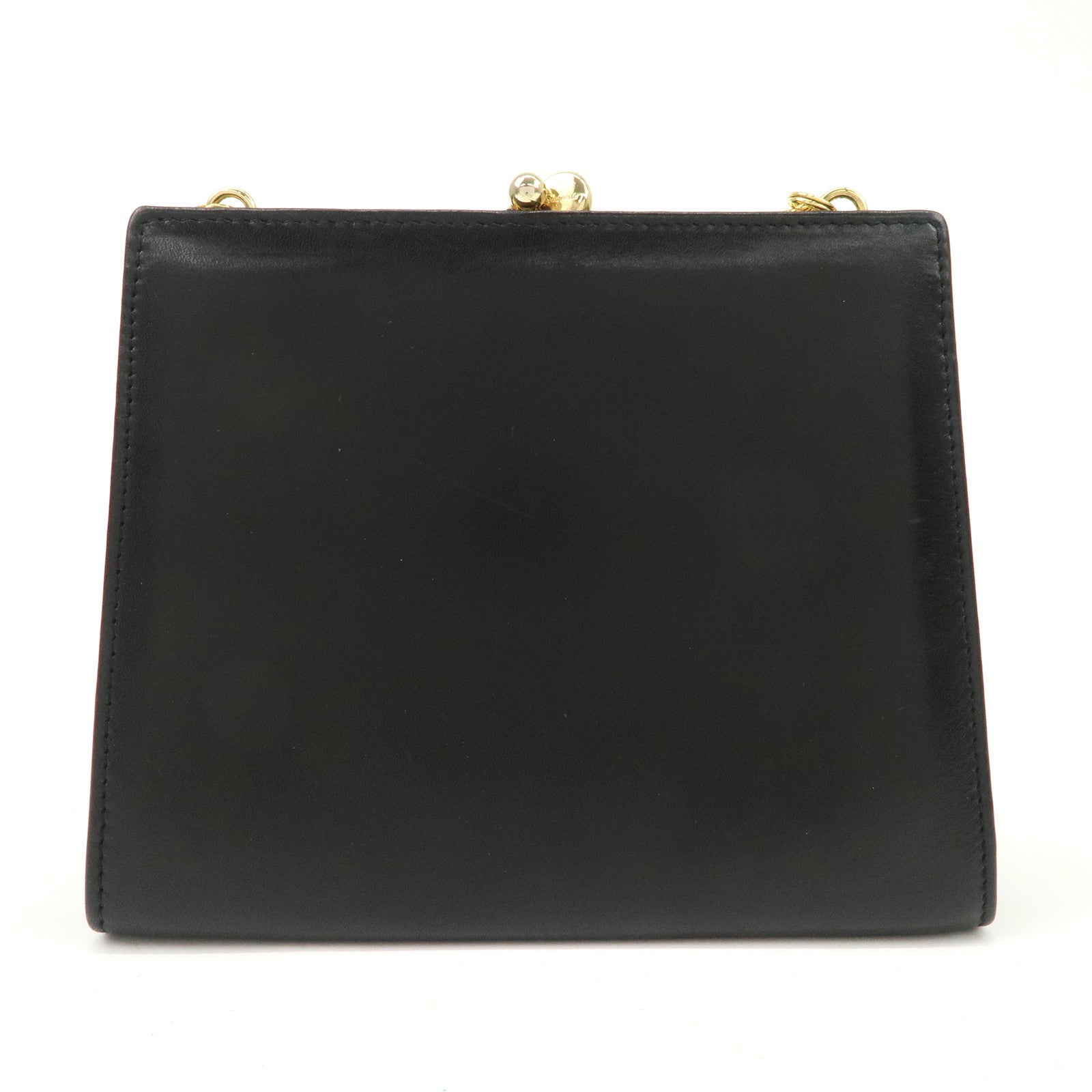 Ferragamo Vara Leather Ribbon Mini Chain Shoulder Bag Black Used