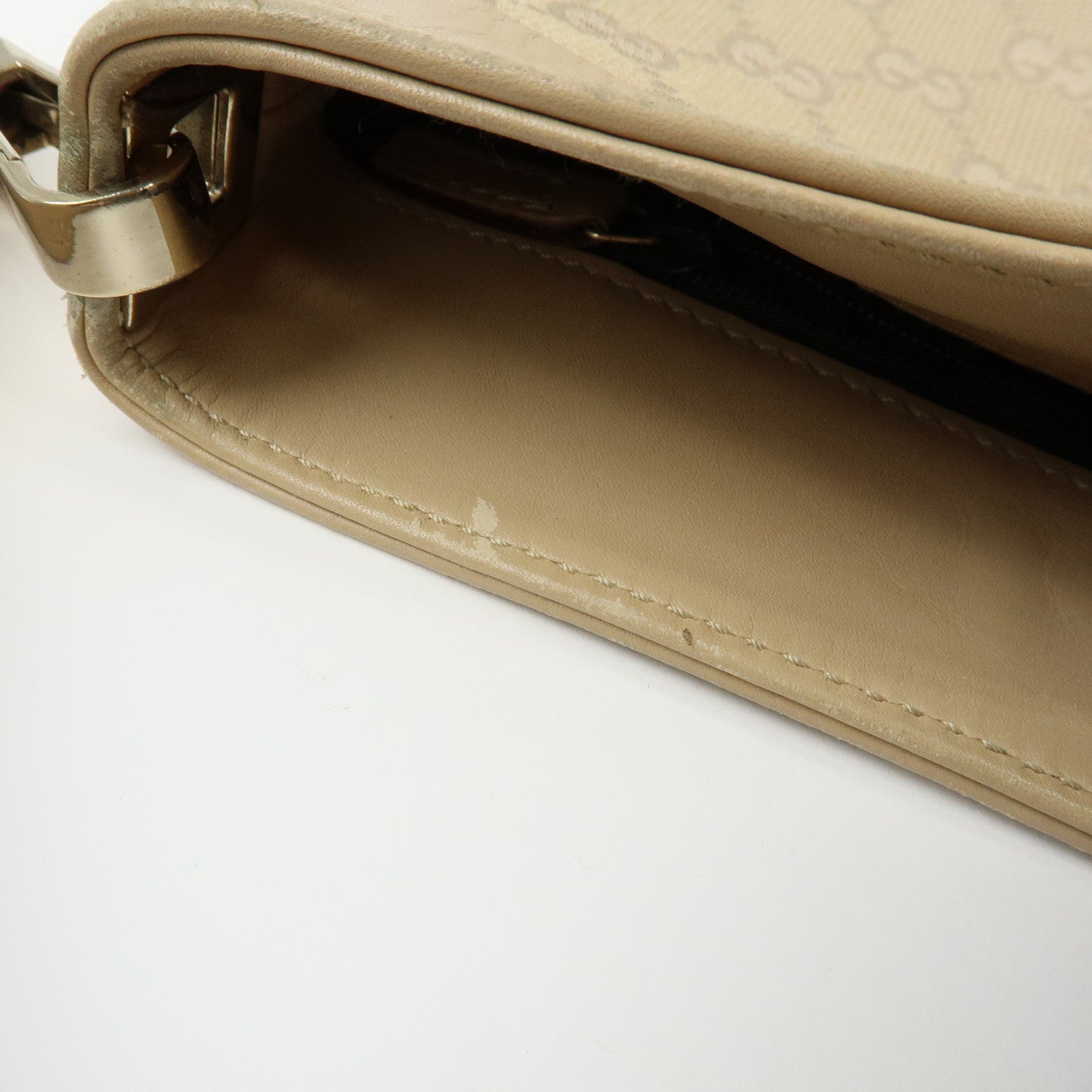 GUCCI GG Canvas Leather Shoulder Bag Hand Bag Beige 33900