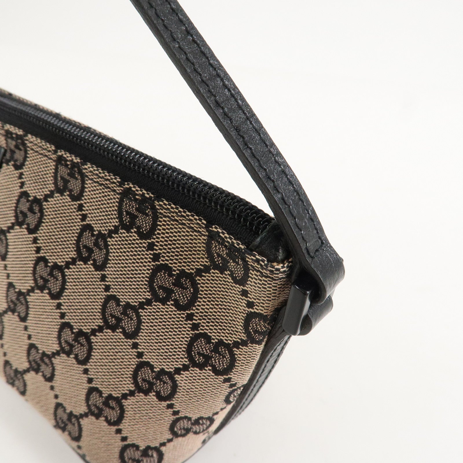 GUCCI Boat Bag GG Canvas Leather Hand Bag Beige Navy 07198