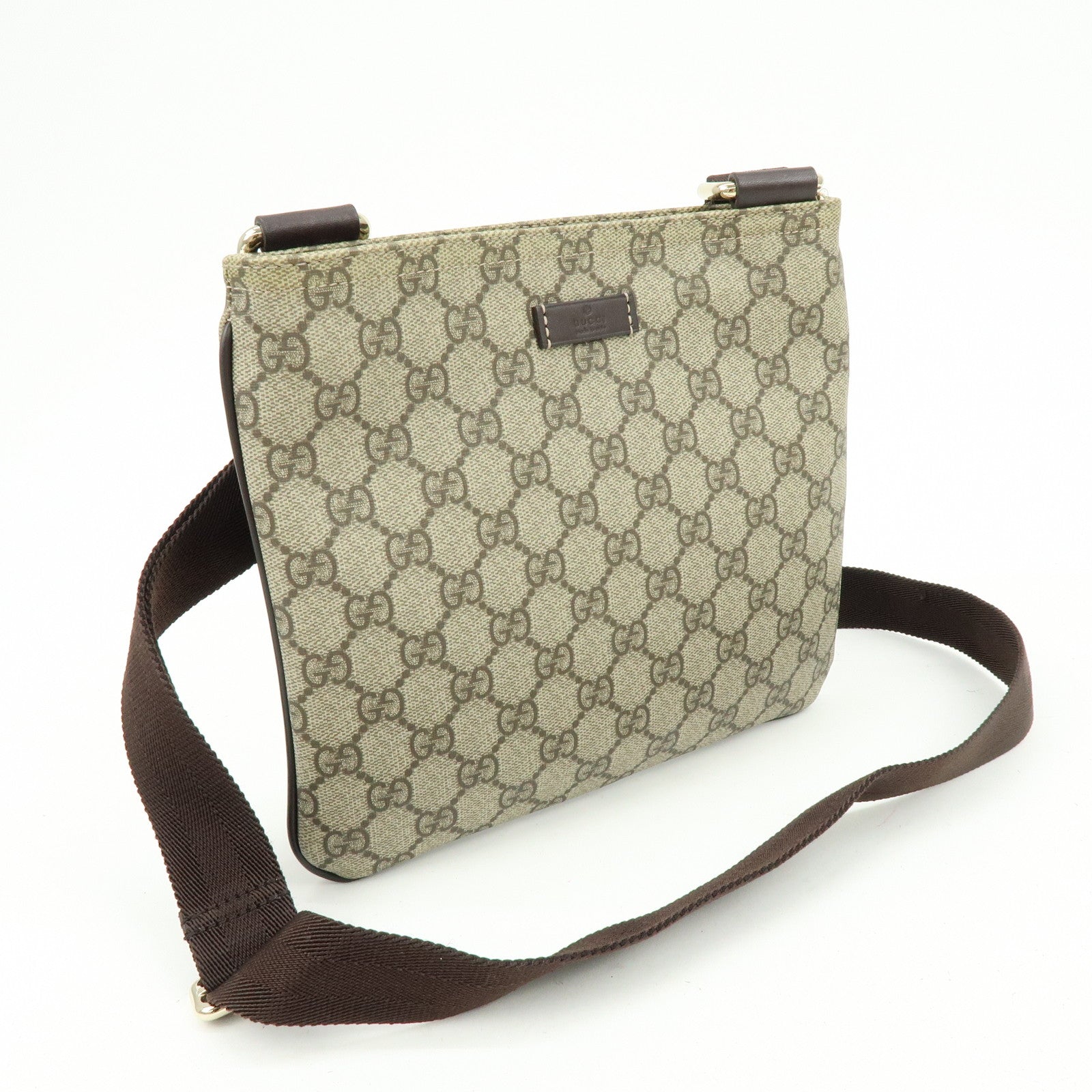 GUCCI GG Supreme Leather Shoulder Bag Gray Beige Brown 201533