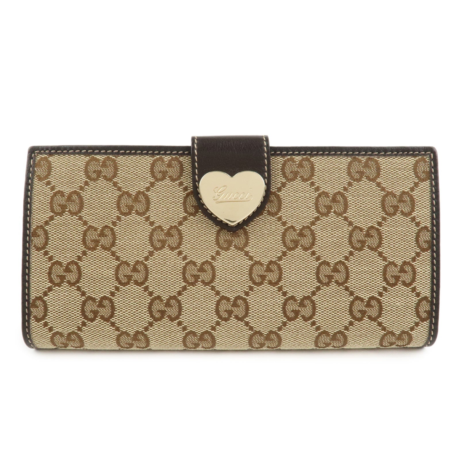GUCCI Lovely Heart GG Canvas Bi-fold Long Wallet Beige Brown 203550