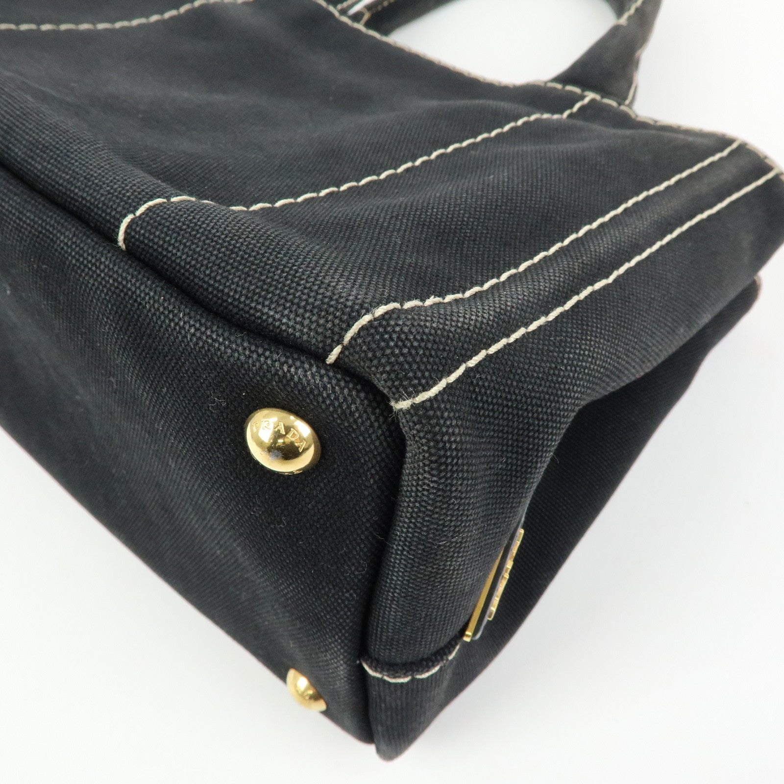 PRADA Canapa Mini Triangle Logo Canvas 2Way Hand Bag Black 1BG439