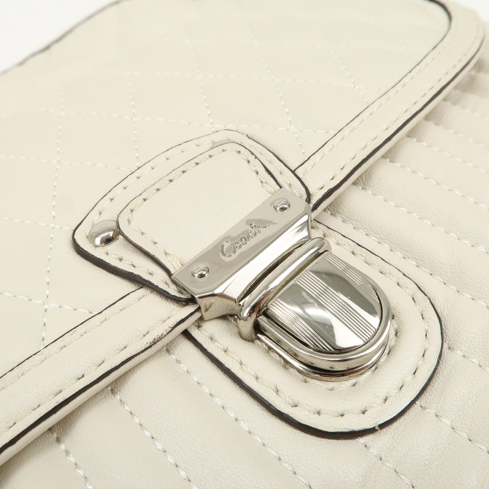 COACH Leather Chain Shoulder Bag Hand Bag Ivory