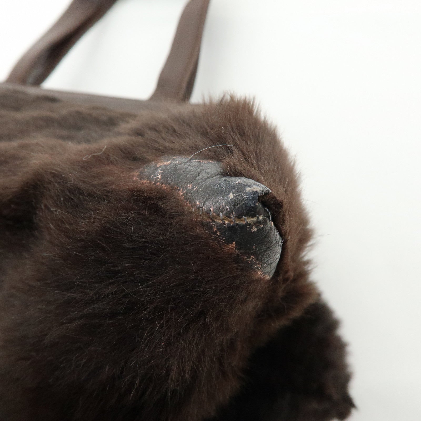 LOEWE Fur Nappa Leather Hand Bag Dark Brown