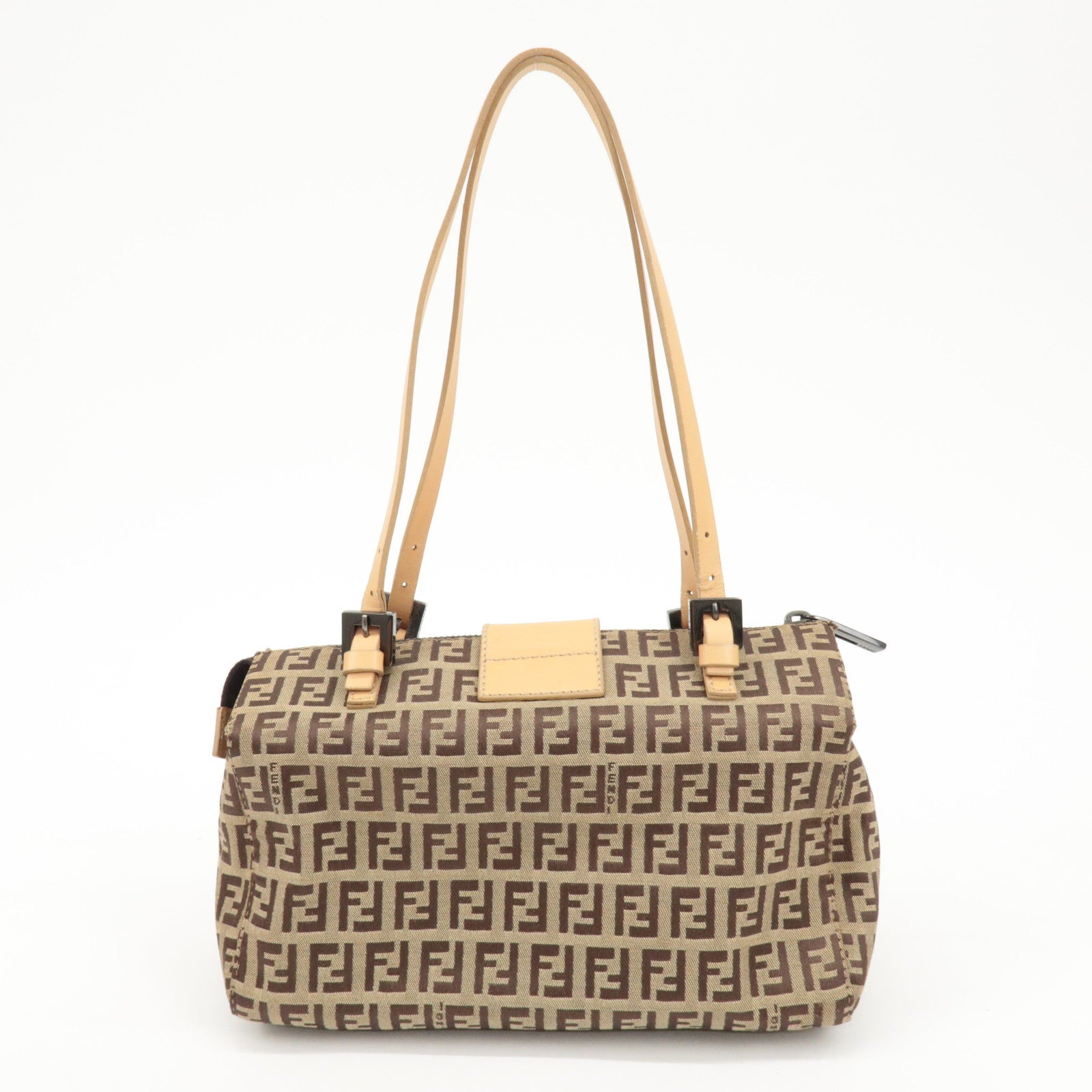 FENDI Zucchino Canvas Leather Shoulder Bag Hand Bag Brown 8BL000 Used