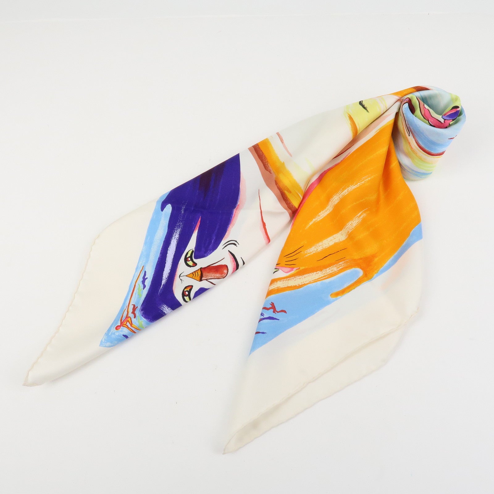 HERMES Carre 90 Silk 100% Scarf Smiles in Third millenary White