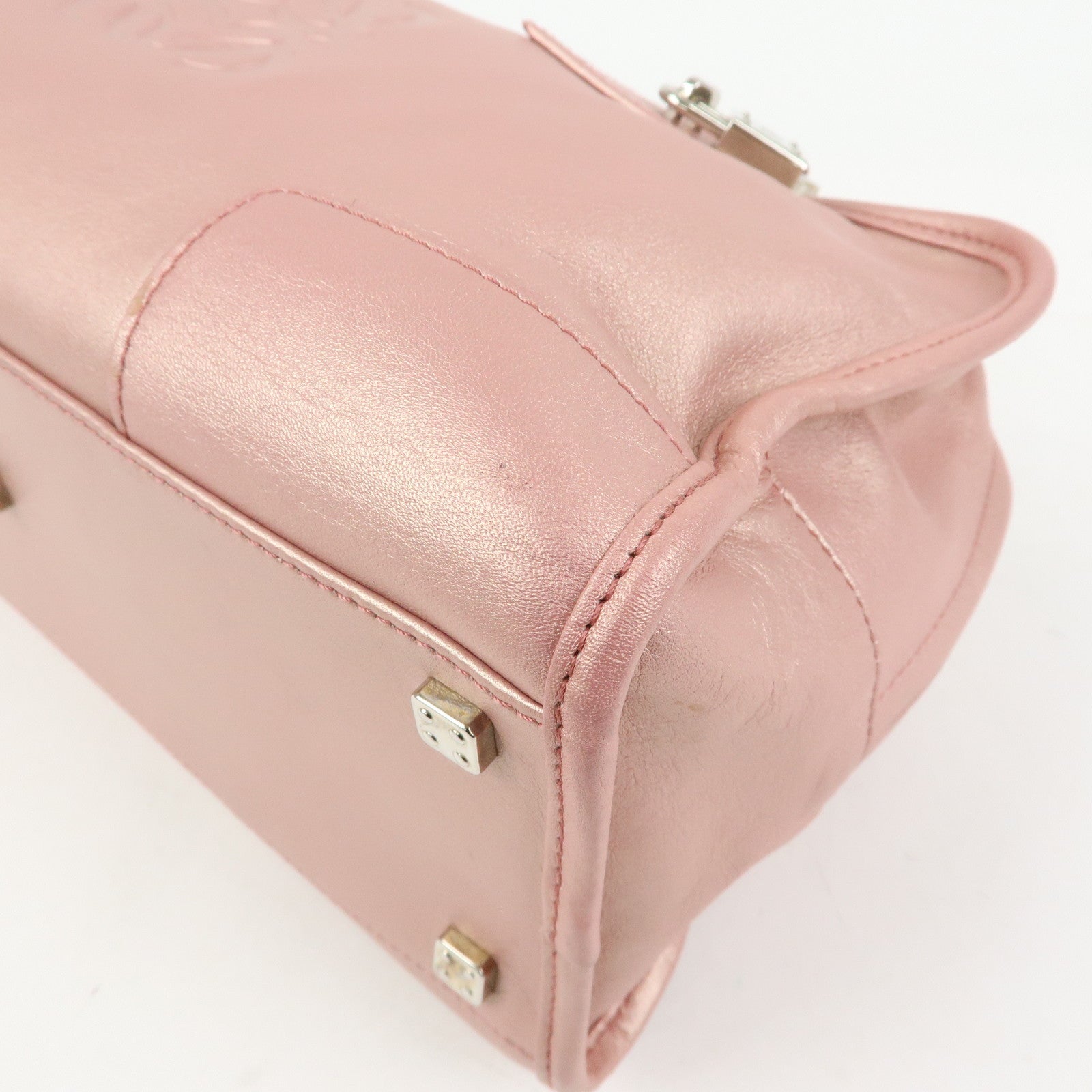LOEWE Anagram Amazona 28 Leather Hand Bag Metallic Pink