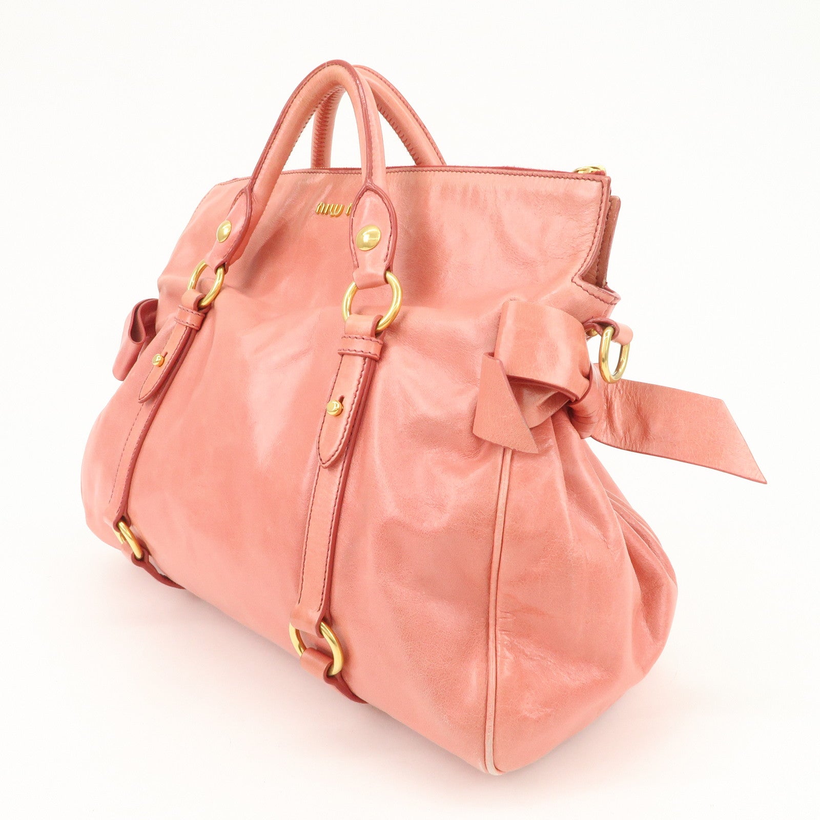 MIU MIU Leather Ribbon 2Way Shoulder Bag Hand Bag Pink RT0365