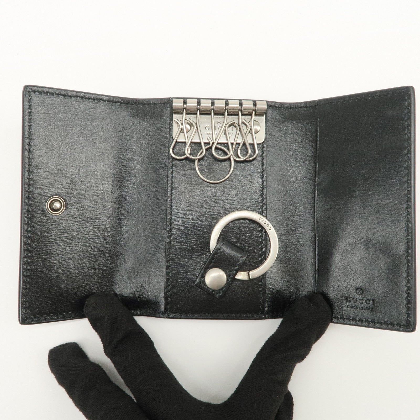 GUCCI GG Marmont Leather 6 Rings Key Case Key Holder Black 435305