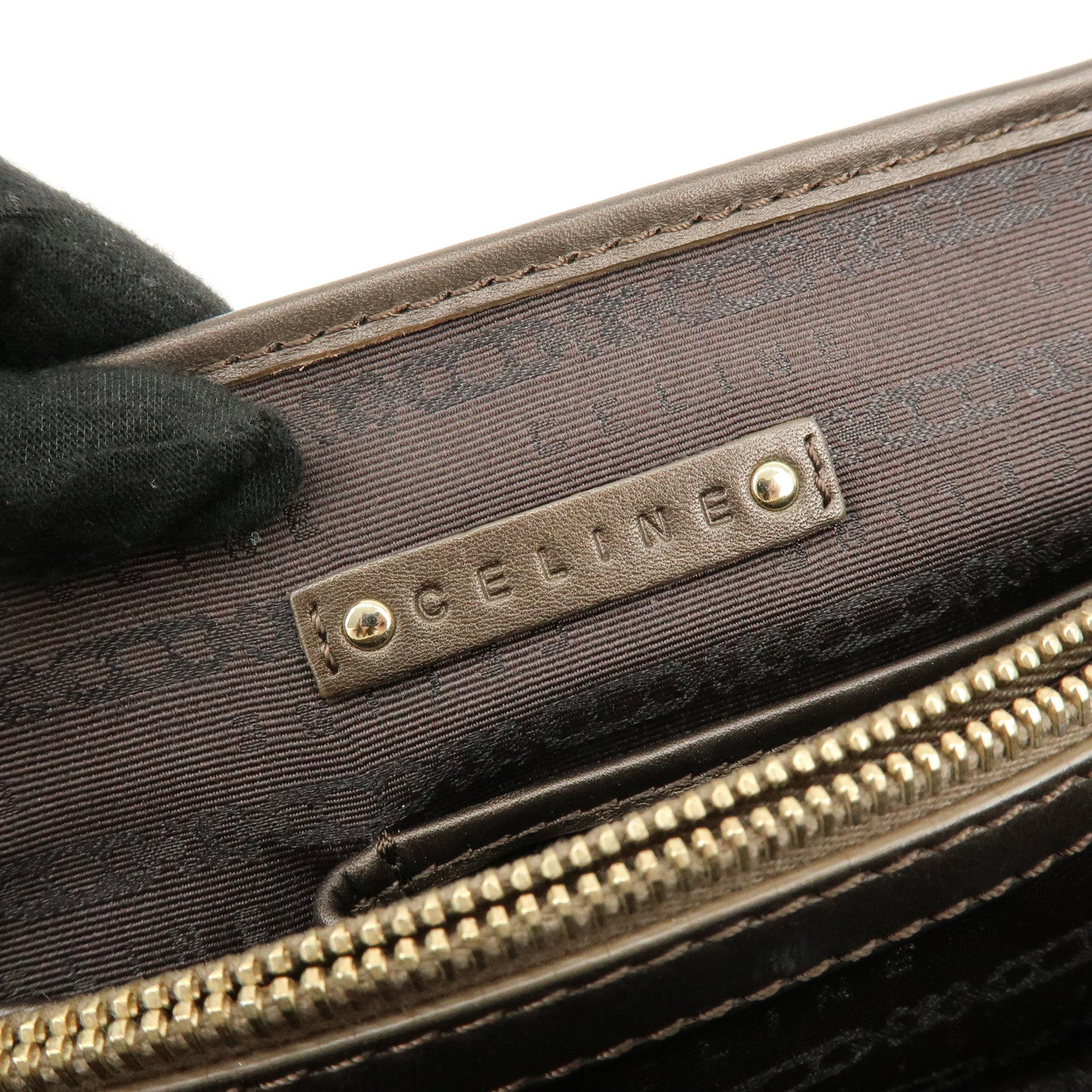 CELINE Macadam Canvas Leather Boogie Bag Hand Bag Brown