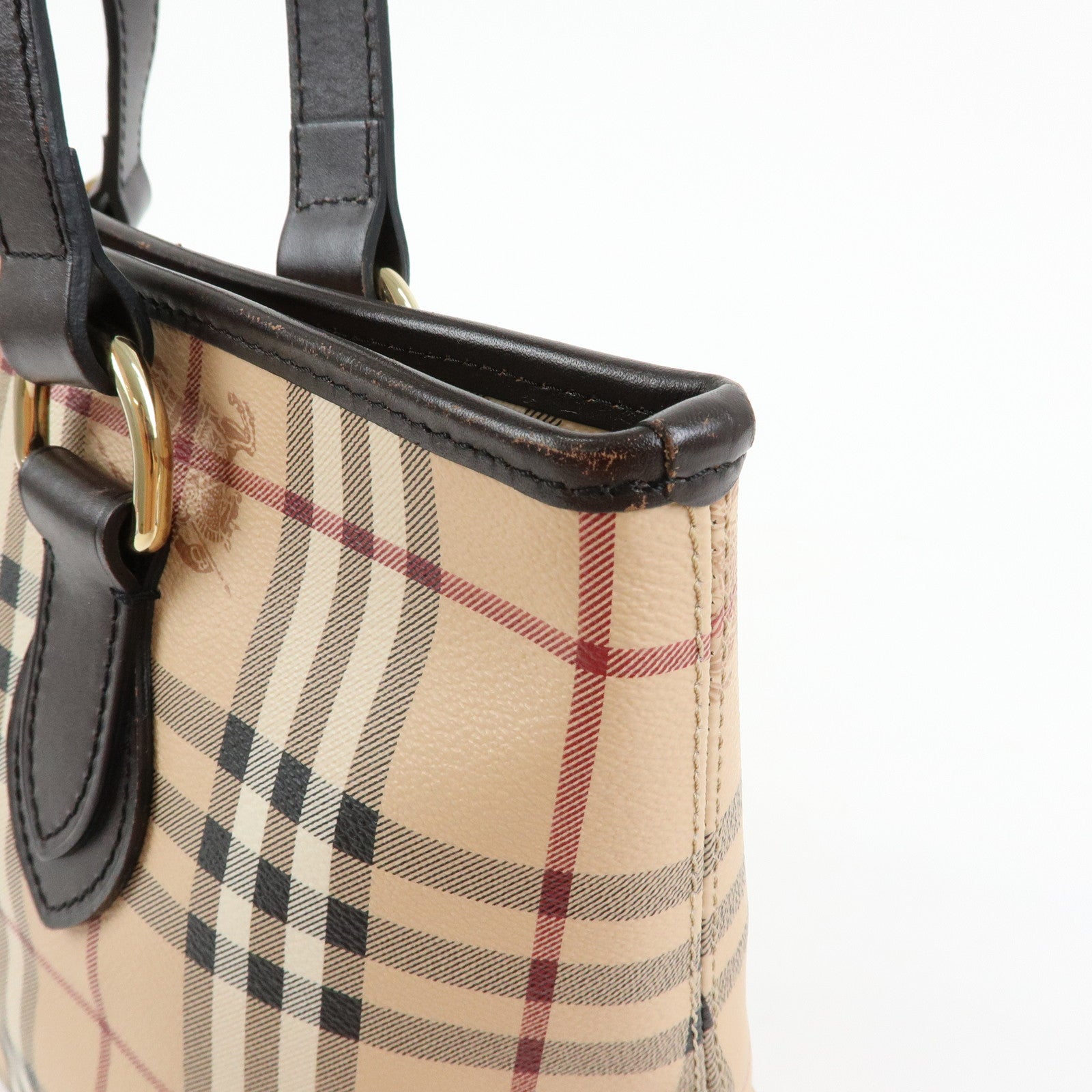 BURBERRY PVC Leather Nova Plaid Tote Bag Shoulder Bag Beige Brown