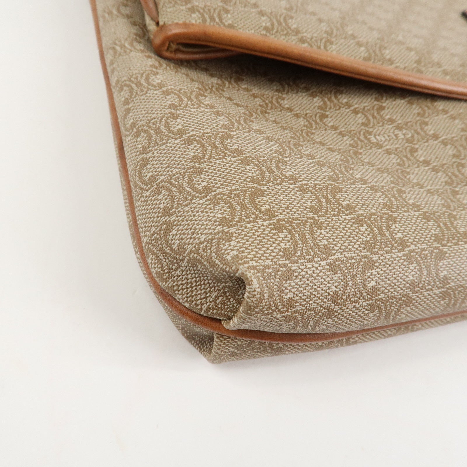 CELINE Macadam Leather PVC Clutch Bag Brown Beige Used