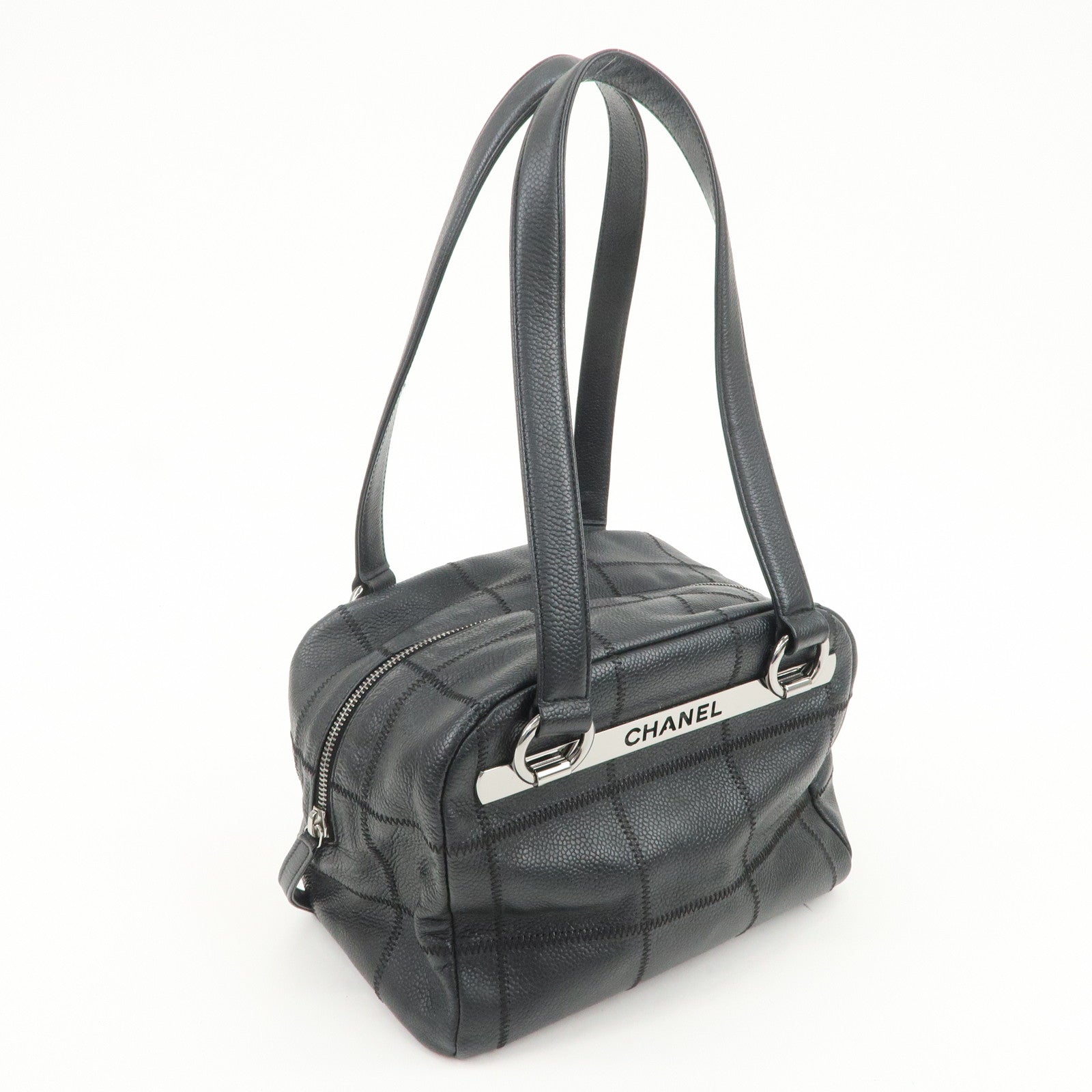 CHANEL Chocolate Bar Caviarskin Shoulder Bag Hand Bag Black