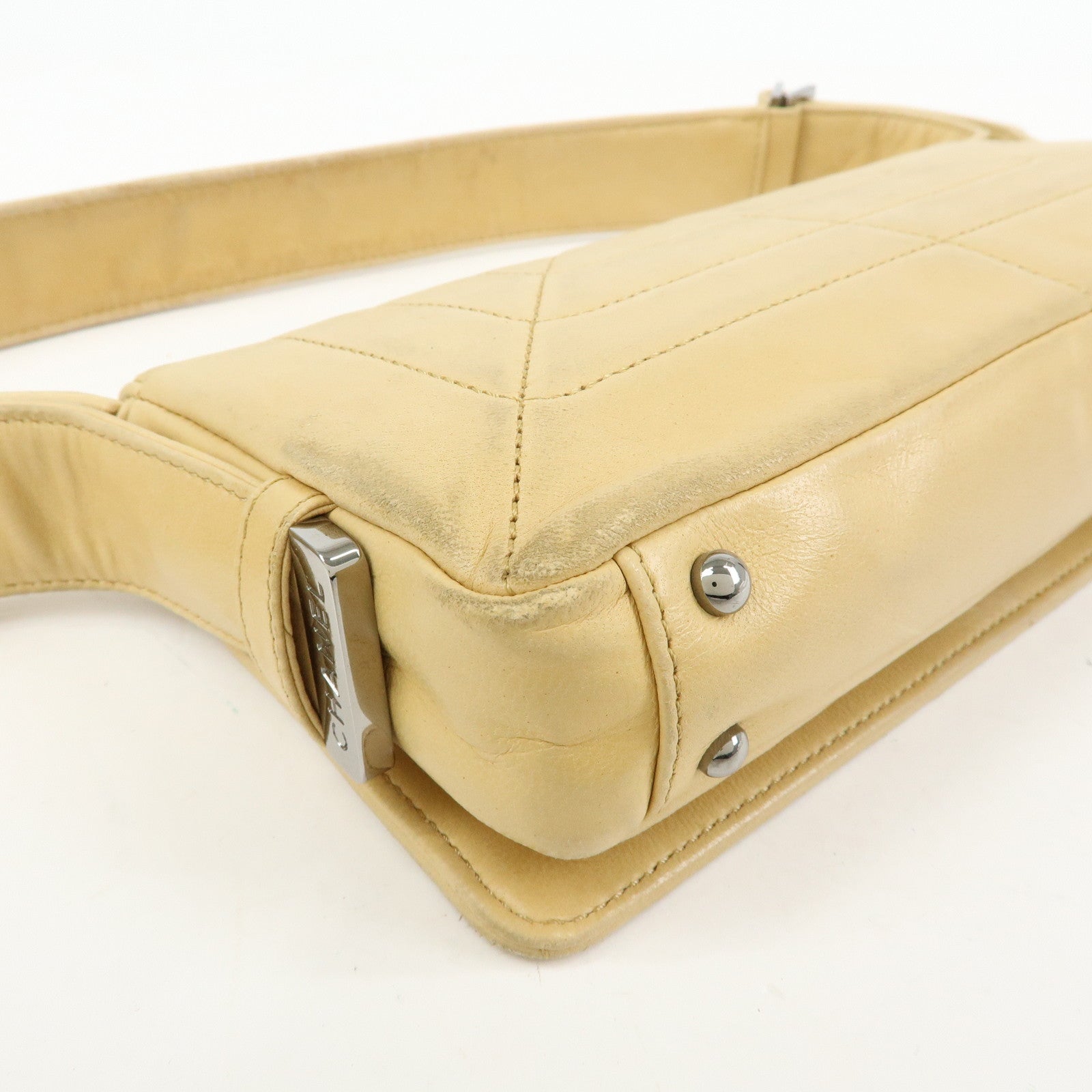 CHANEL Lamb Skin Shoulder Bag Hand Bag Beige