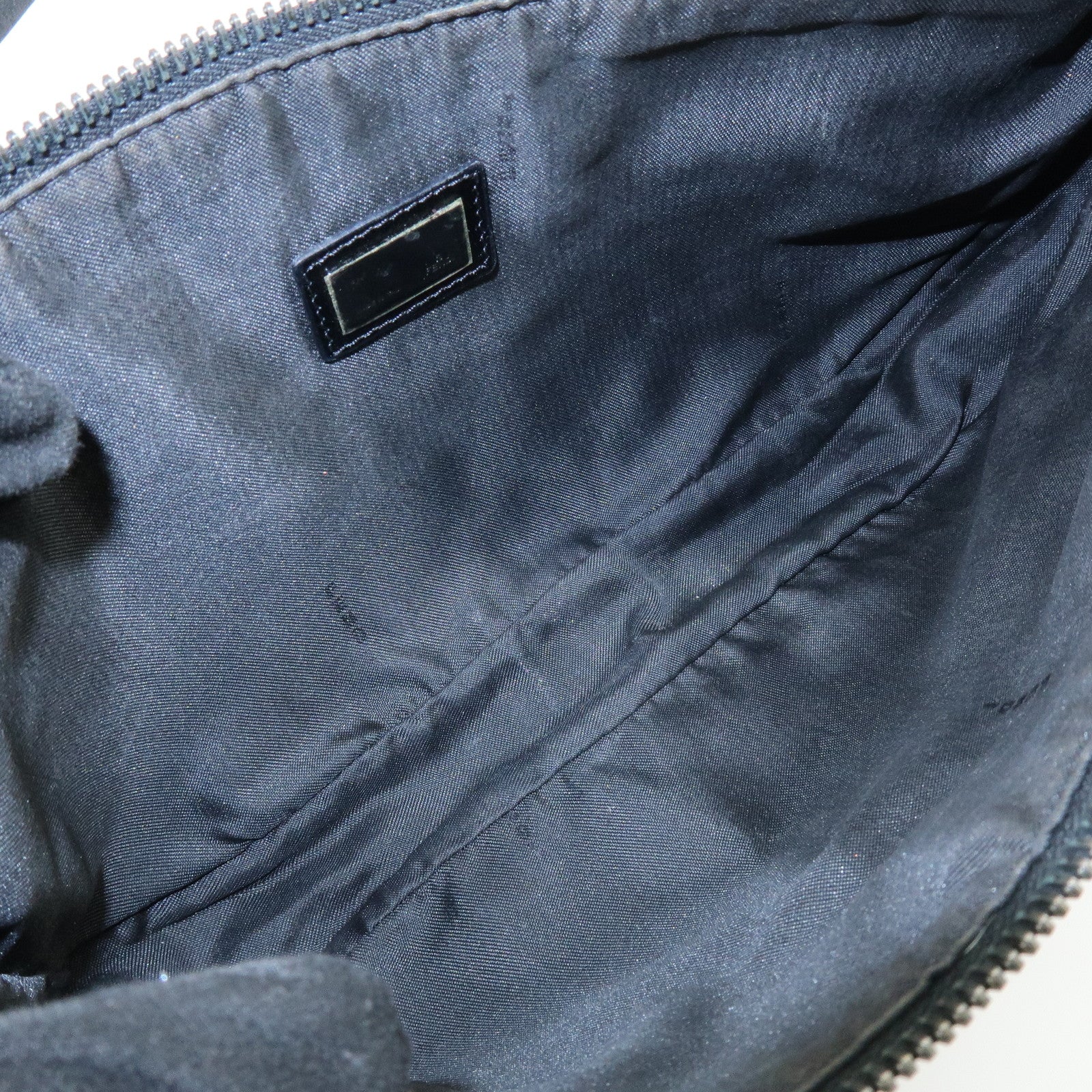 FENDI Zucchino Canvas Leather Shoulder Bag Hand Bag Black